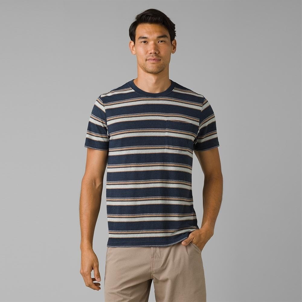 Prana Cardiff Mens Medium Striped Pocket T-Shirt Hemp Short Sleeve Tee