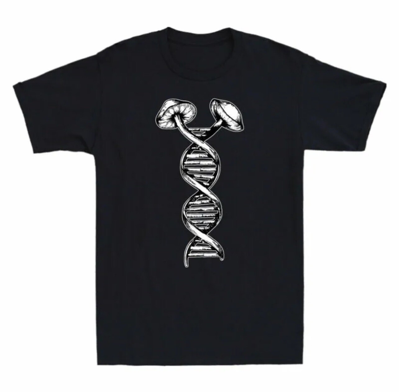 MUSHROOM DNA T-Shirt Adult Large Black Shroom Mycology Fungi Foraging Graphic T