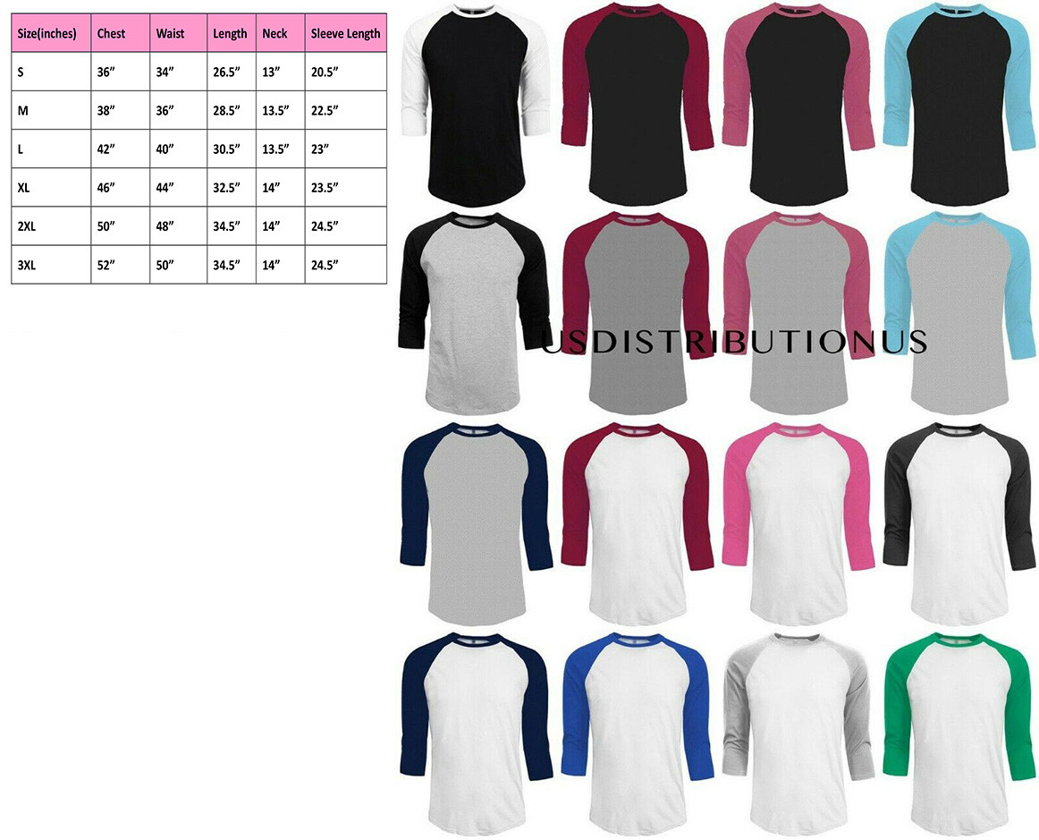 3/4 Sleeve Plain T-Shirt Baseball Tee Raglan Jersey Sports Men's Tee gallery