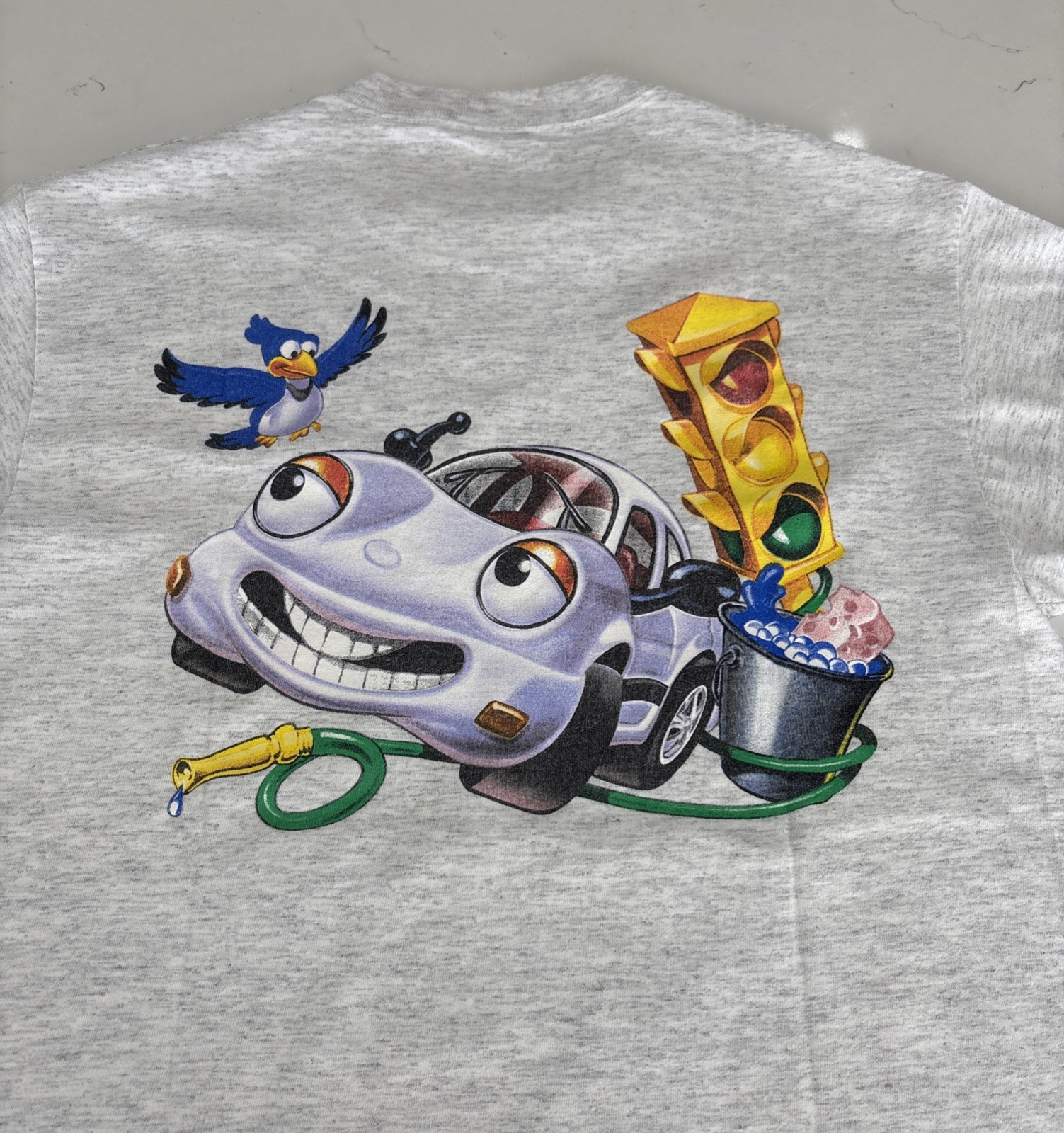 Y2K 90s The Chevron Cars T-shirt Purple automobile Car Wash Heather Gray Size M gallery
