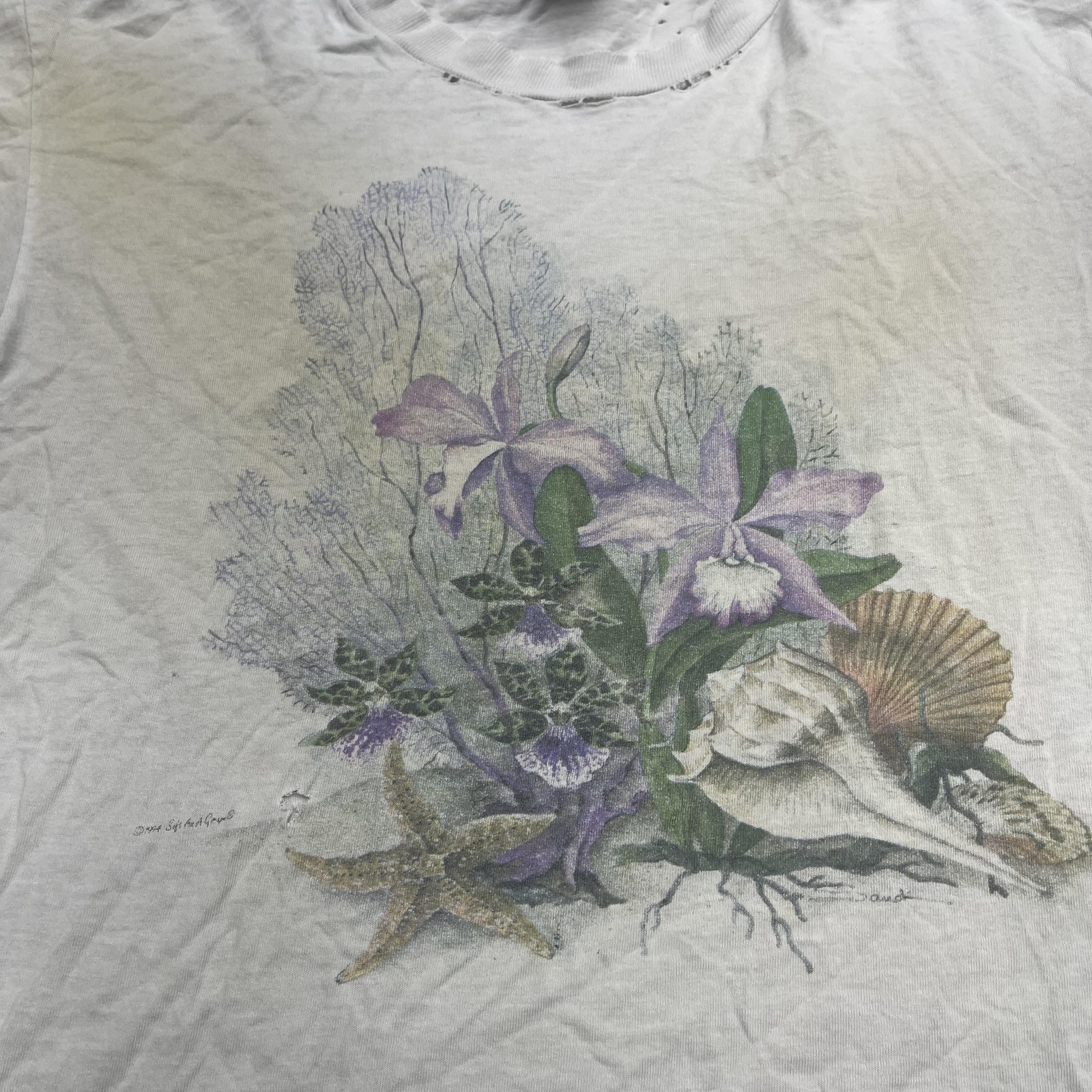 Vintage Anvil Shirt Mens Large Gray Ocean Sea Life Floral Nature Graphic Tee USA gallery