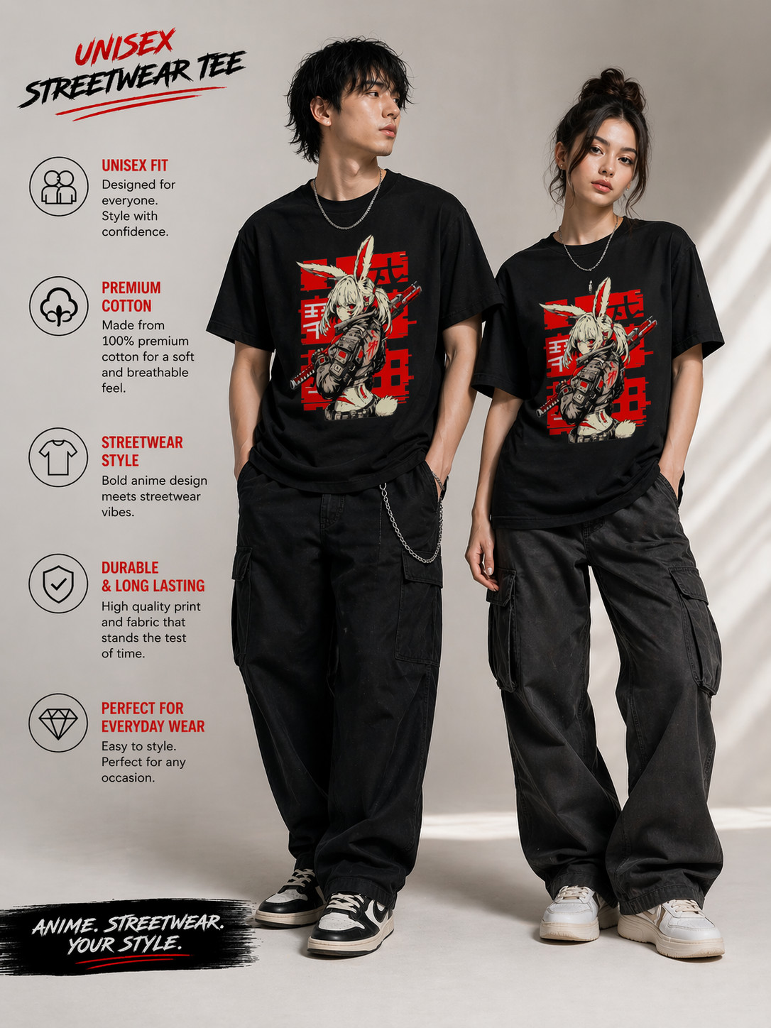 Cyberpunk Anime Streetwear T-Shirt Graphic Tee Unisex Y2K Cotton Urban Fashion gallery