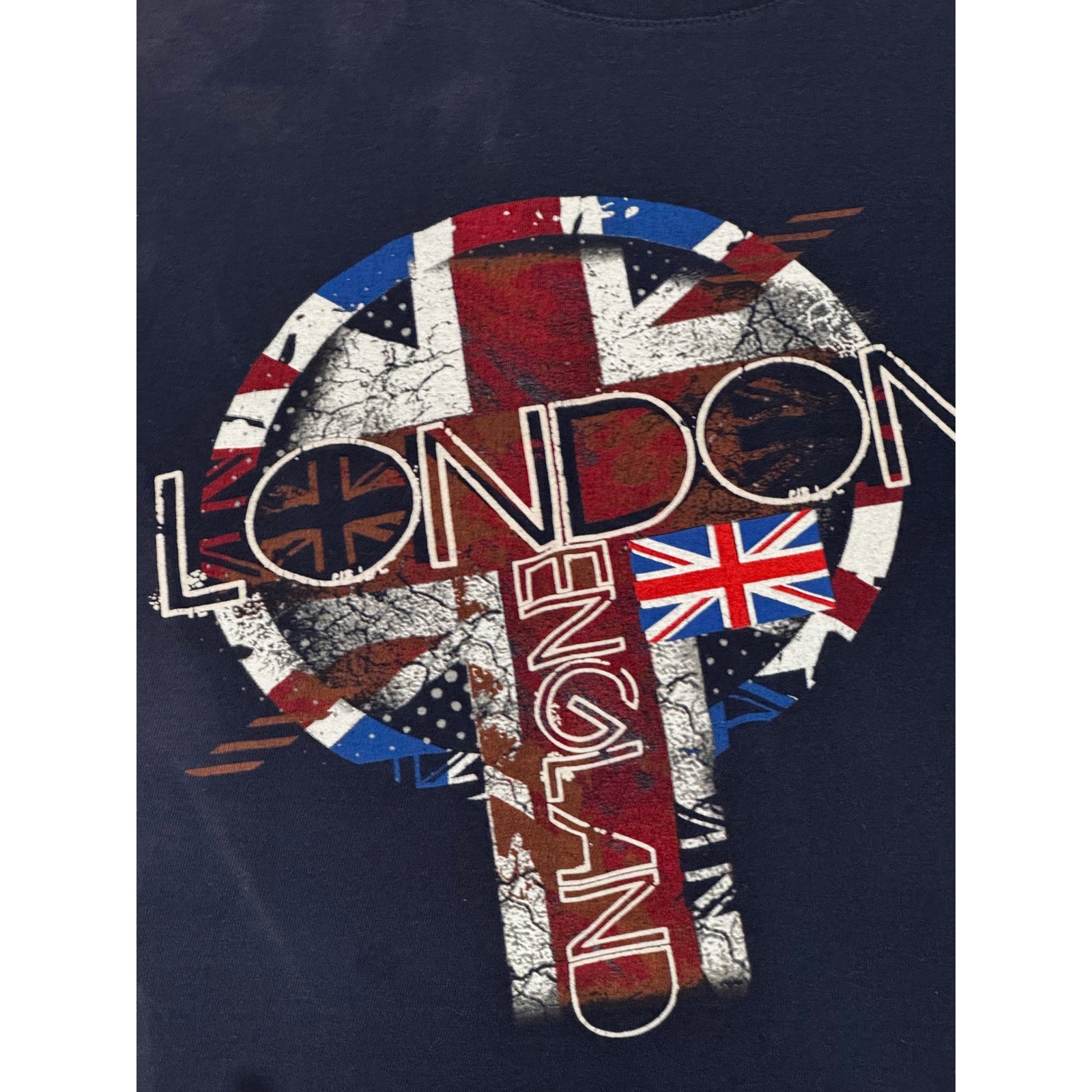 Fruit of the Loom London England Union Jack Graphic T-Shirt Navy Blue Mens M