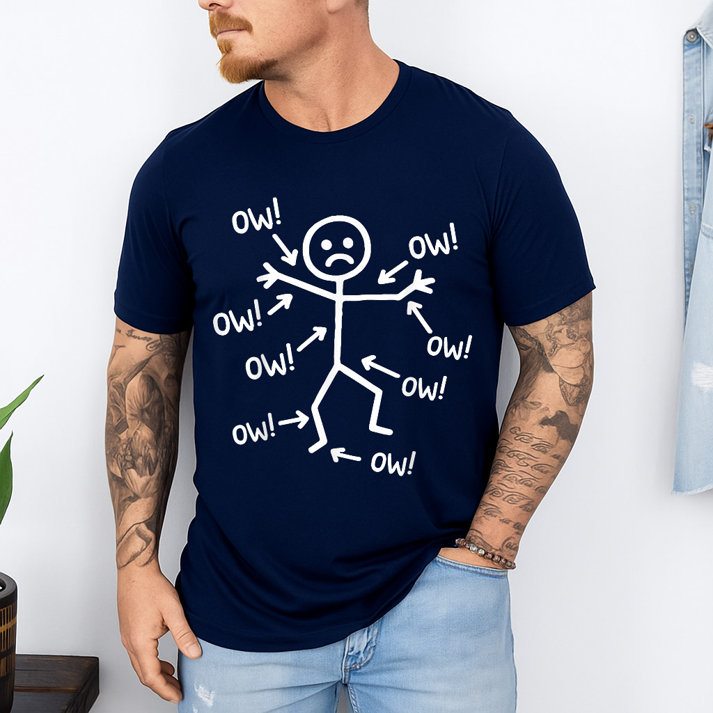 Ow Ow Ow Stick Character Figure Humor Chronic Pain Awareness T-Shirt gallery