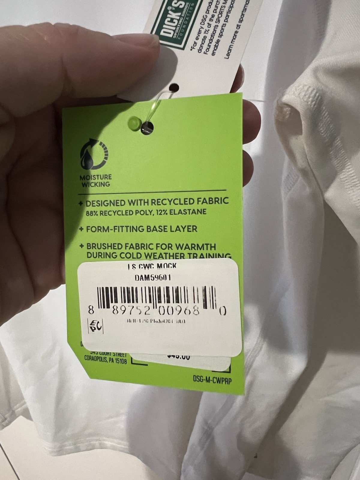 NWT DSG Men's Cold Weather Compression Crew Neck Top White Base Layer Size XL gallery