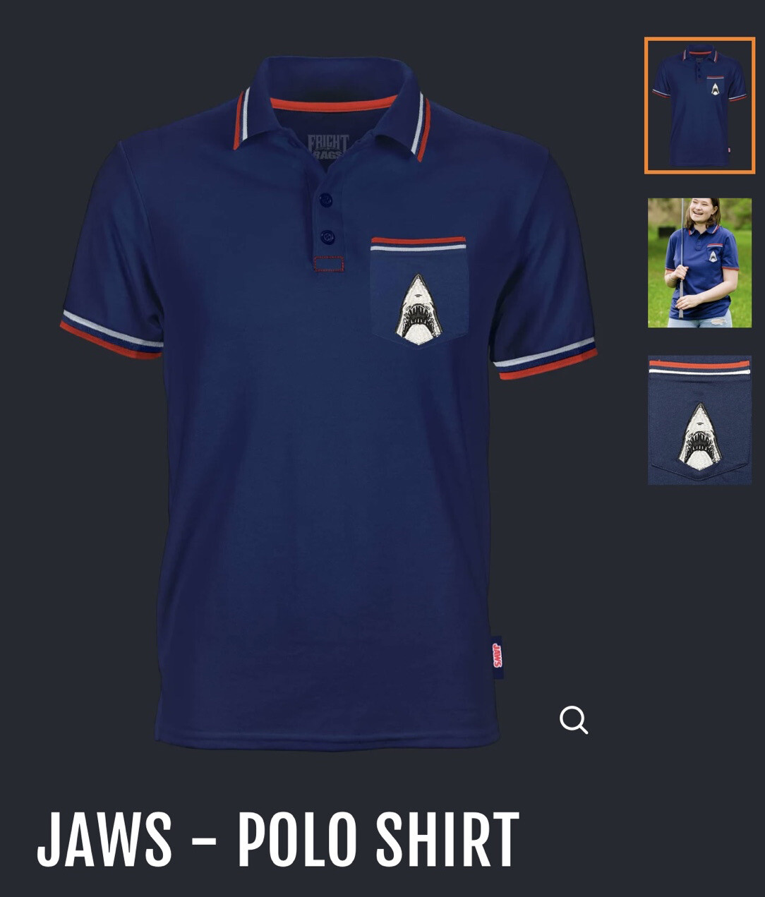 Fright Rags JAWS Blue Golf Polo Movie Shirt Embroidered 🦈 size LARGE gallery