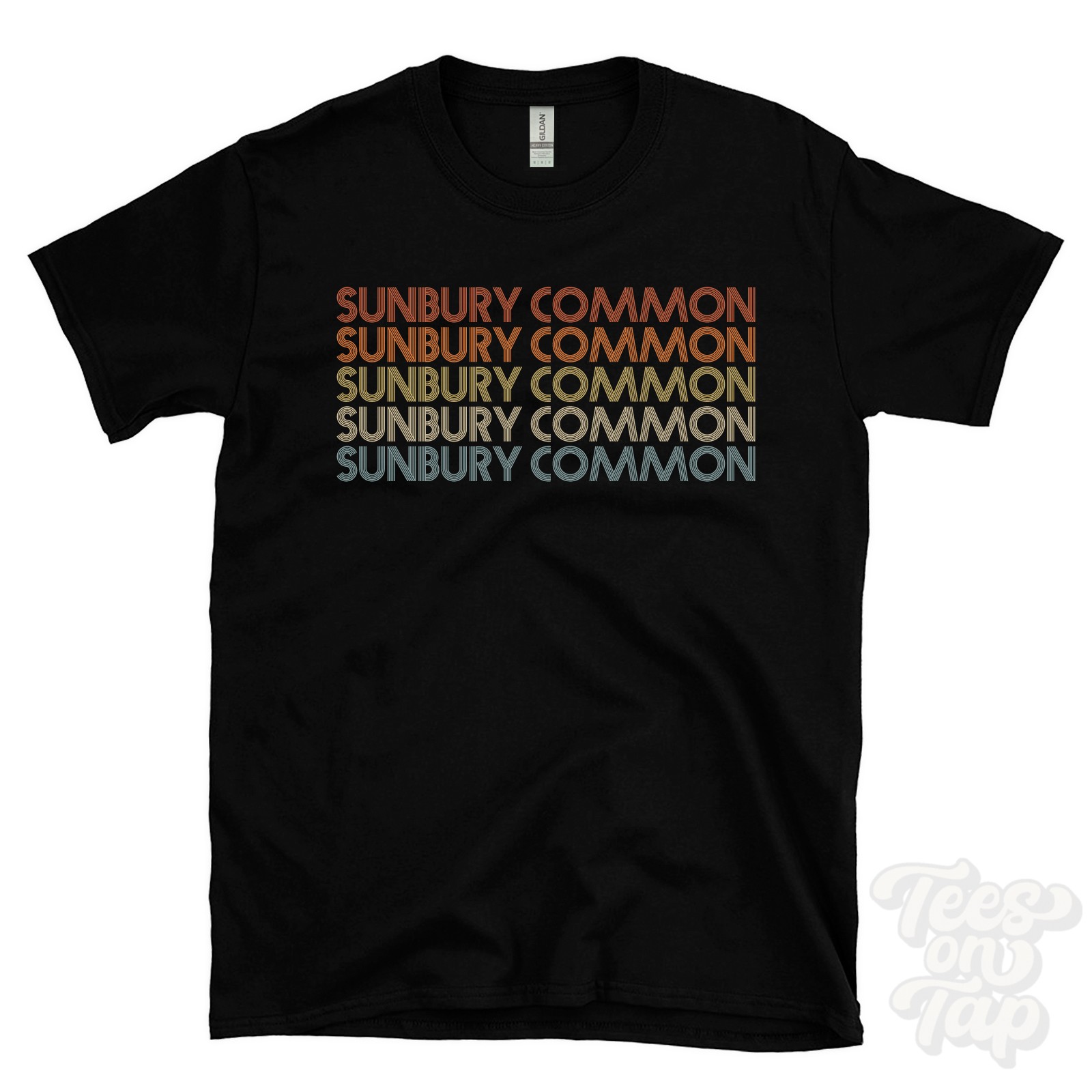 SUNBURY COMMON REPEATED RETRO STYLE T-SHIRT mens & womens uk place name gift gallery