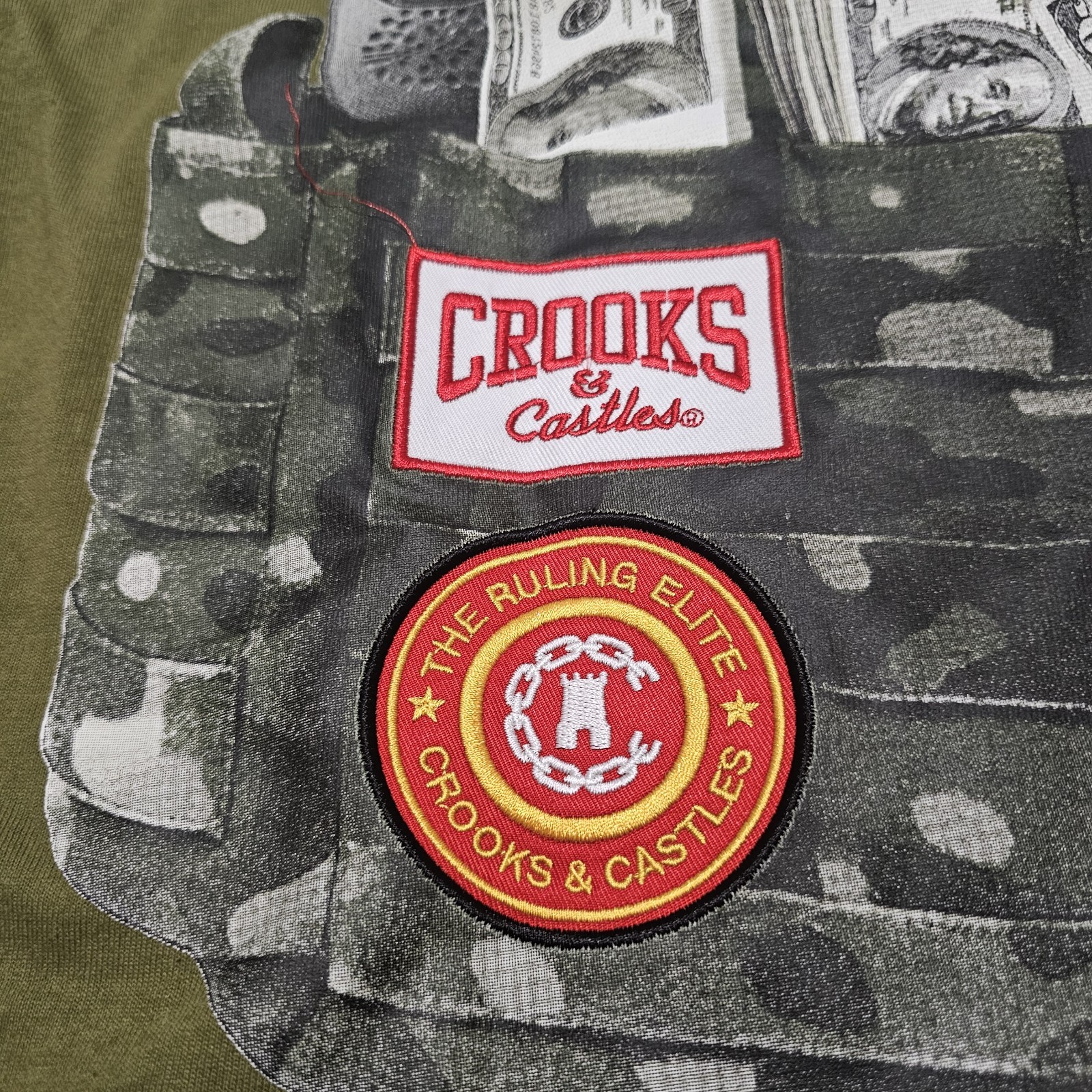 Crooks & Castles Mens L Moneybag Drop Shoulder Tee ShortSleeve T-Shirt Olive NWT gallery
