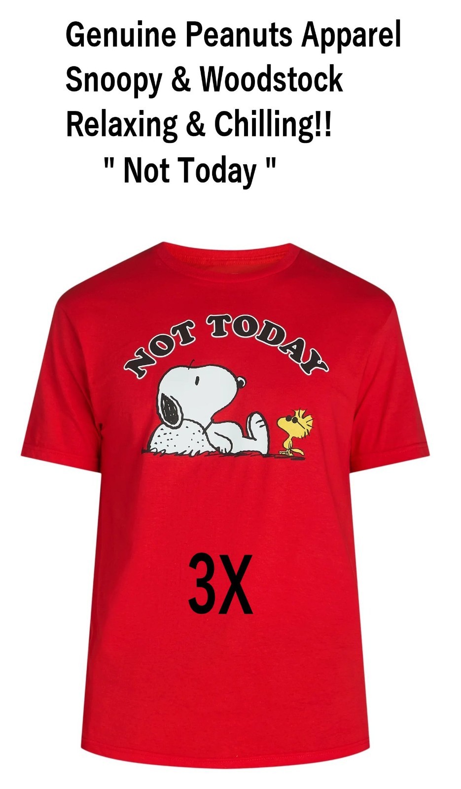 Men’s Women’s 3X 54-56 Peanuts Snoopy Woodstock T-Shirt “Not Today” Red New