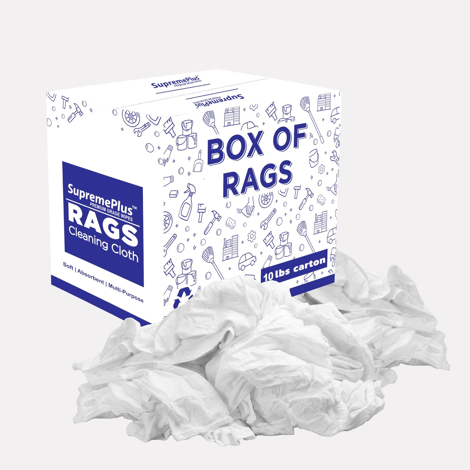 SupremePlus White T-Shirt Rags 10 lbs Cotton Multi-Purpose Cleaning Shop Towels gallery