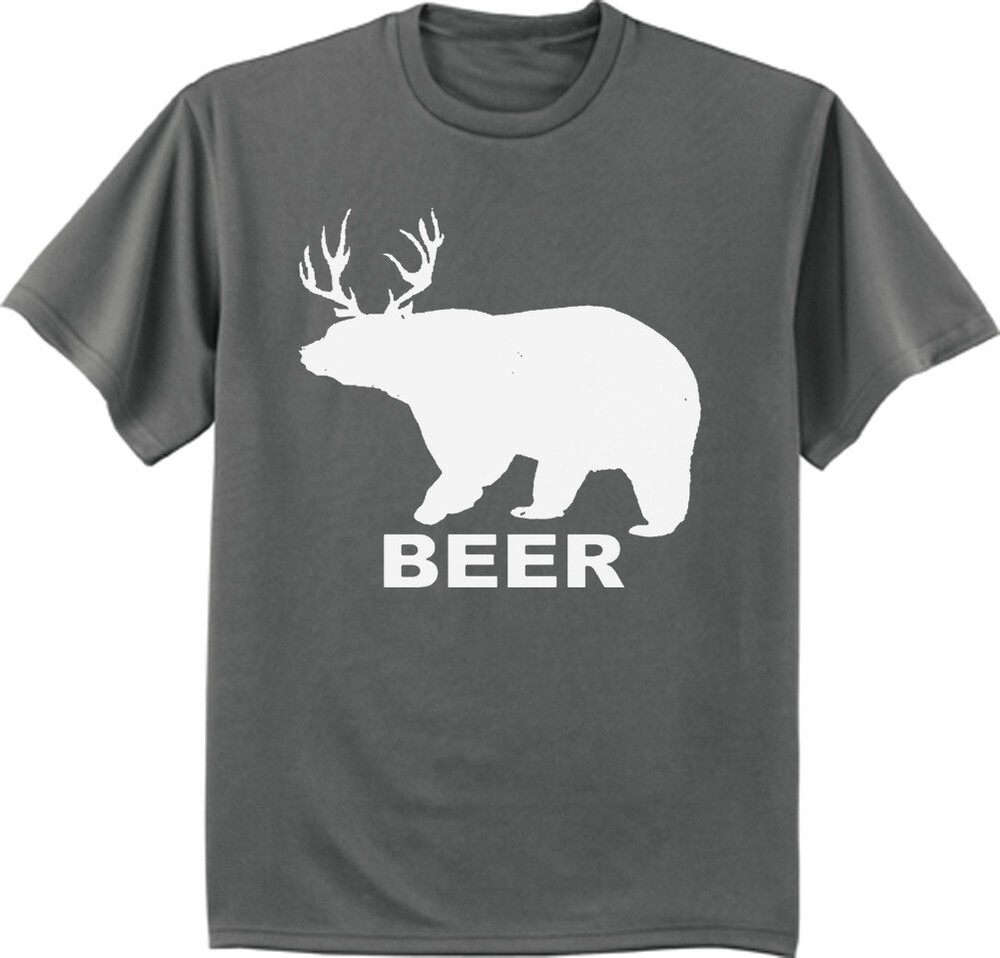 Funny Beer Deer Bear T-shirt Mens Graphic Tee Dad Gifts Hunting