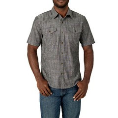 Ex Wrangler Mens Shirt Stretch Light Denim Casual Short Sleeve Summer Western