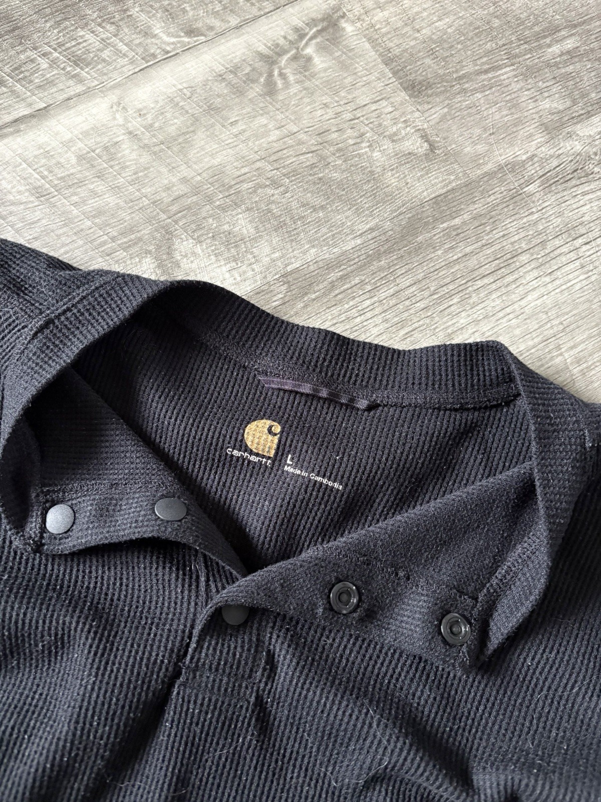 Carhartt Black Ribbed Thermal Henley Shirt Long Sleeve Men’s Large gallery
