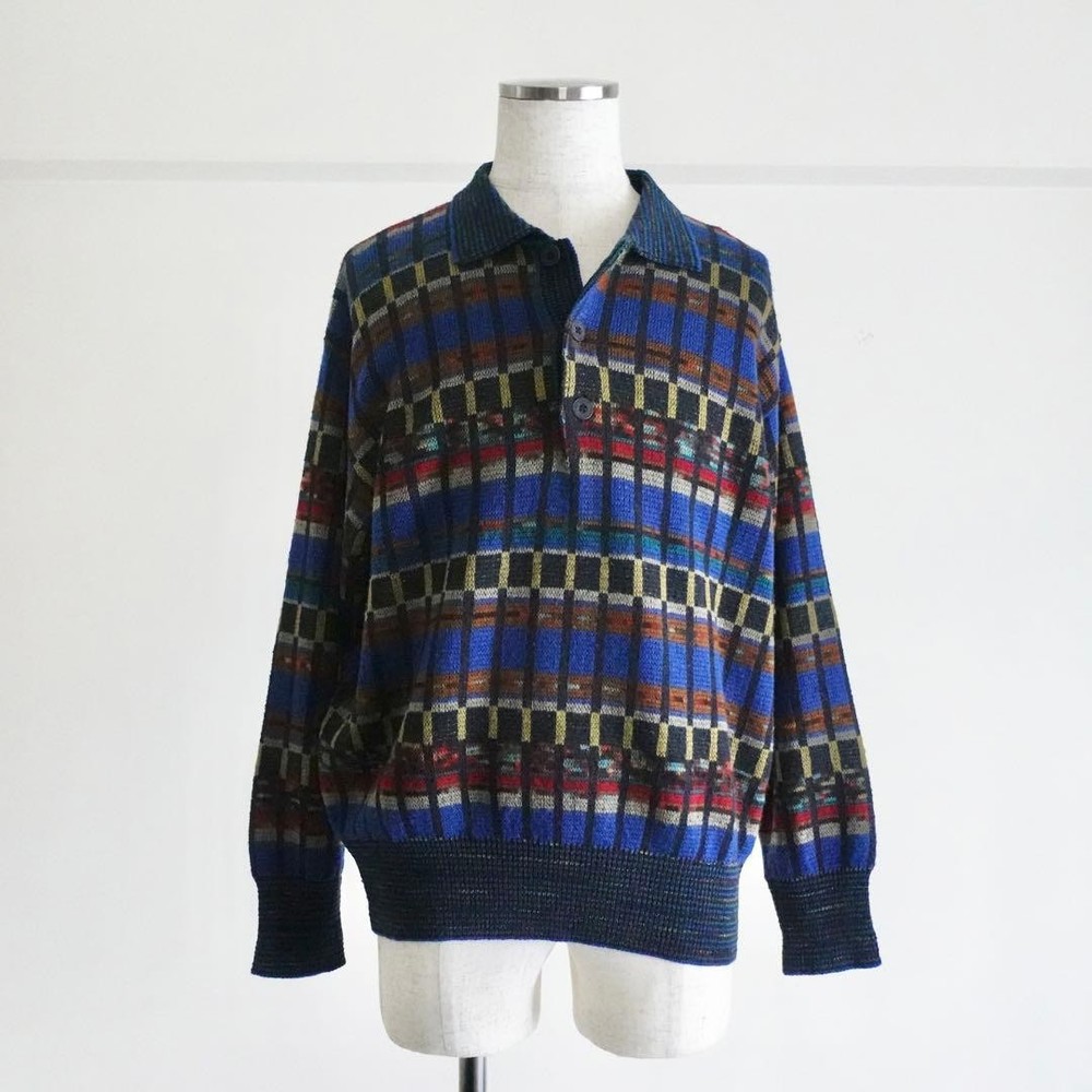 MISSONI SPORT Men Vintage Pullover Knit Polo Made In Italy L Size Luxury Elegant