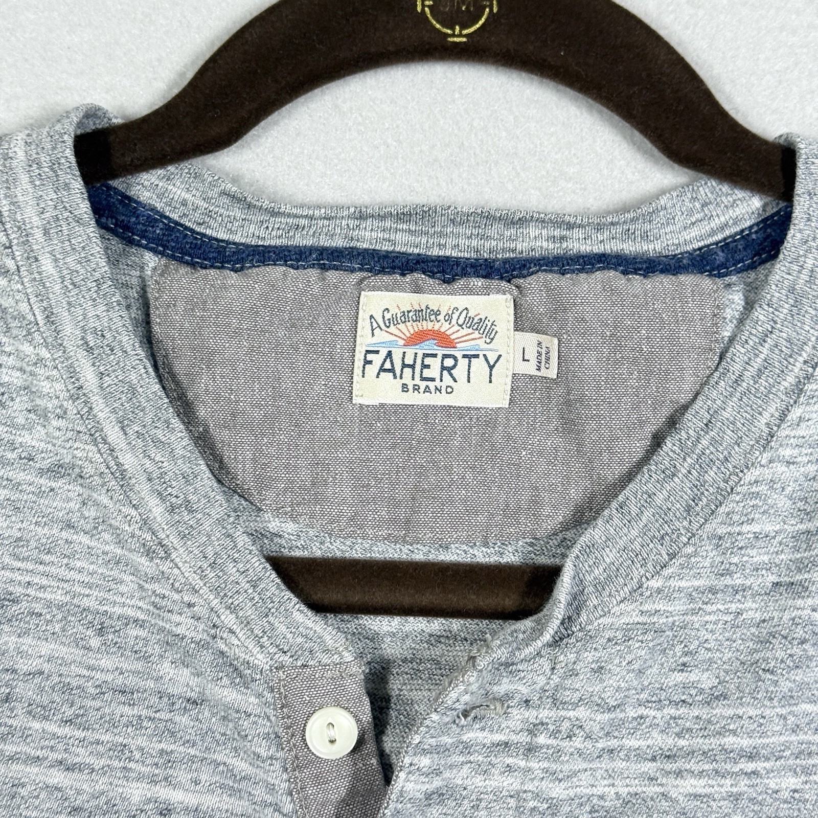 Faherty Shirt Mens Large Henley Button Long Sleeve Grey Spacedye Coastal Preppy gallery