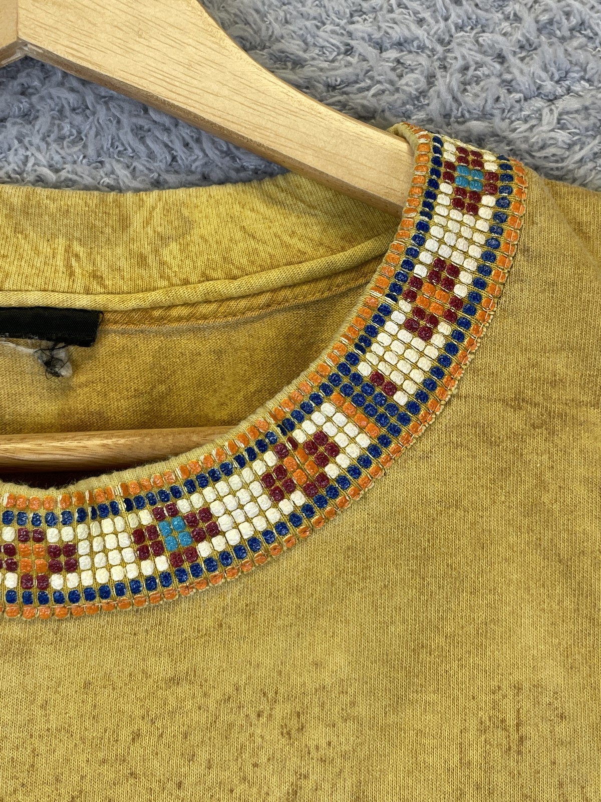 Vintage Factory Artwear Beaded Aztec Native American Totem Shirt Size Large gallery