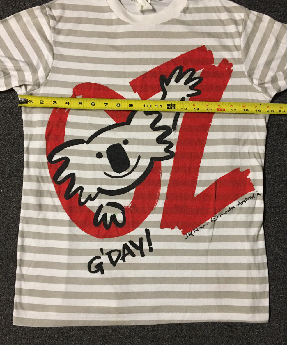 Vtg 90s Australia Koala Striped Shirt M Animal Wildlife Art Beach Surf Skate OP gallery