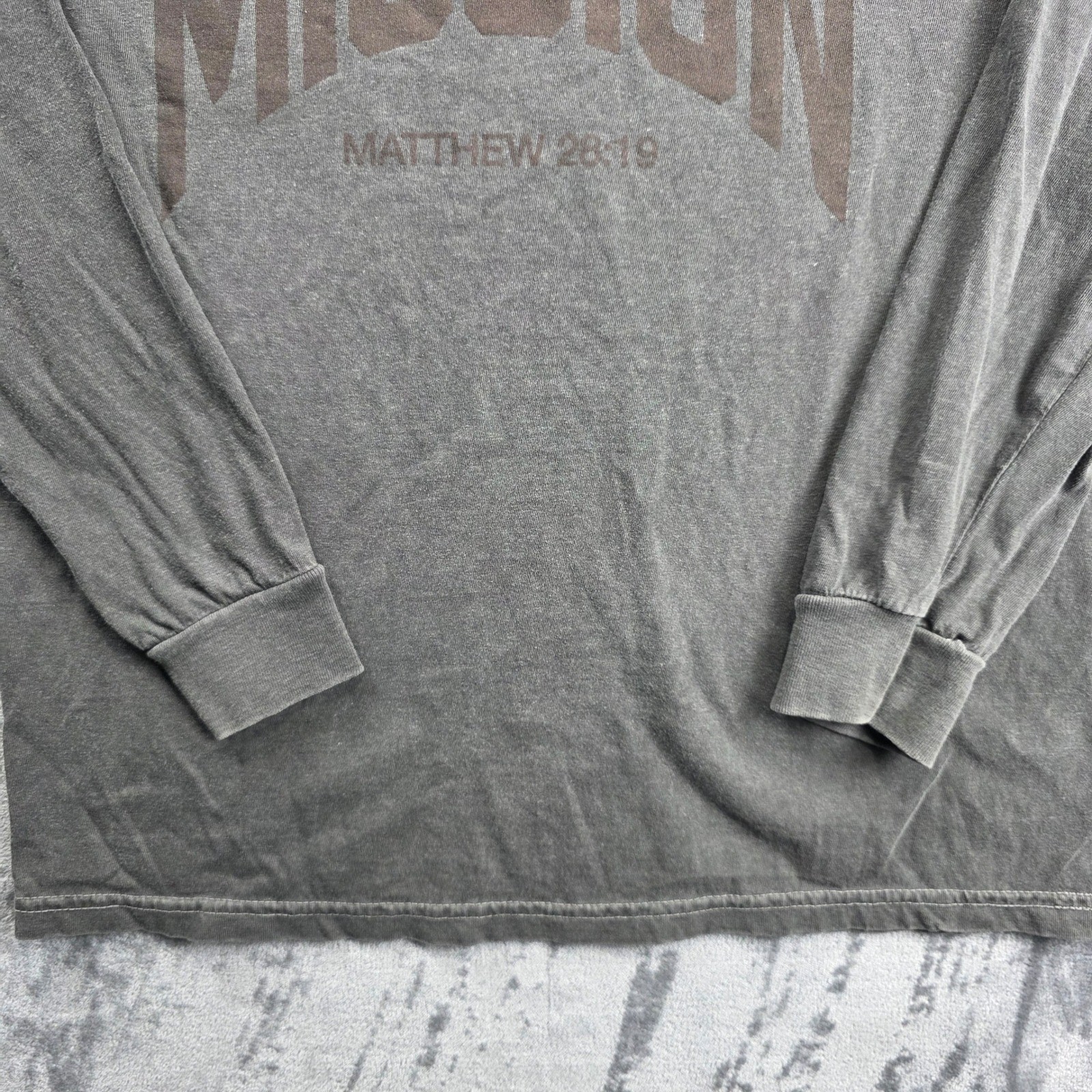 Comfort Colors Graphic Shirt Mens Medium Grey Mission Matthew 28:19 Long Sleeve gallery