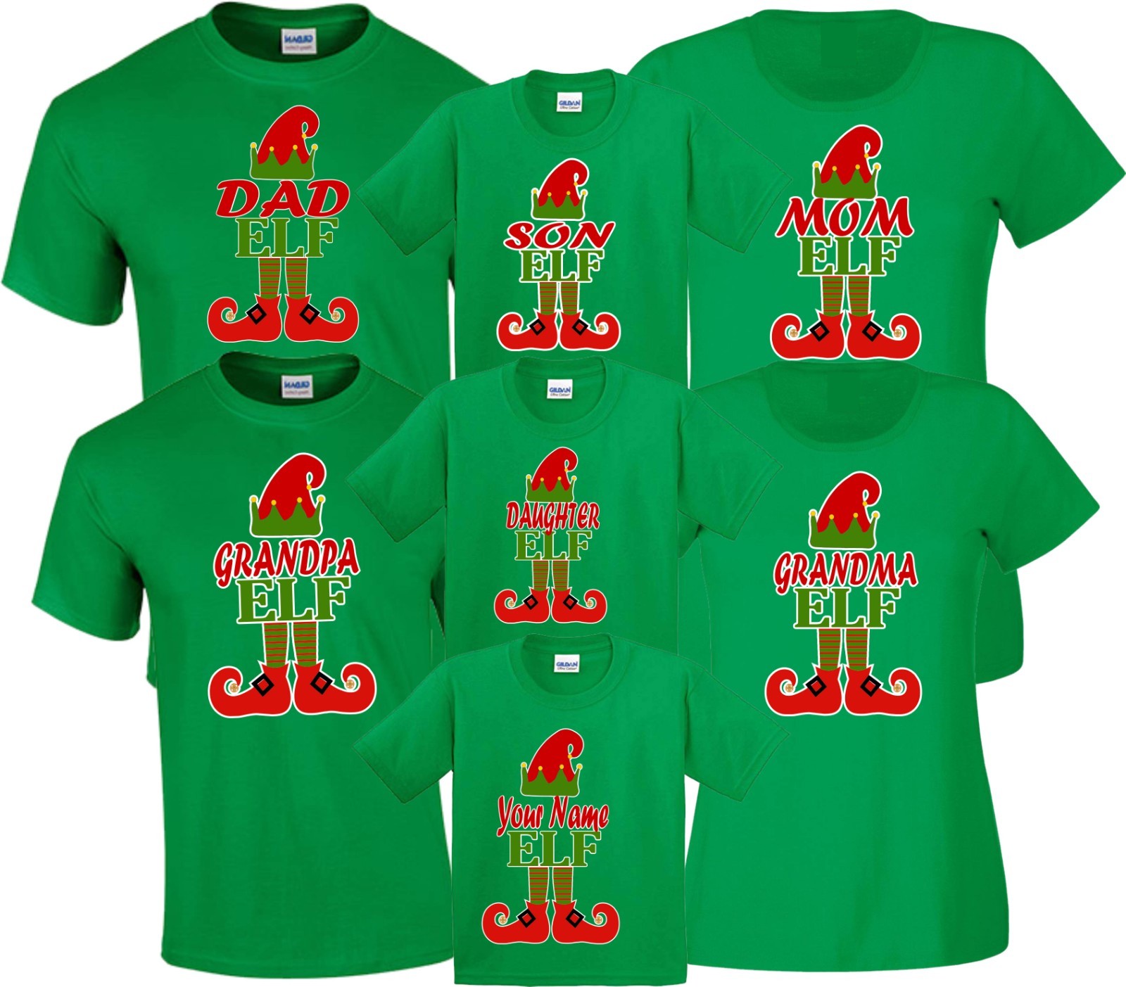 Christmas Deer MOM DAD Family ELF Style MATCHING Green cute Customized T Shirts