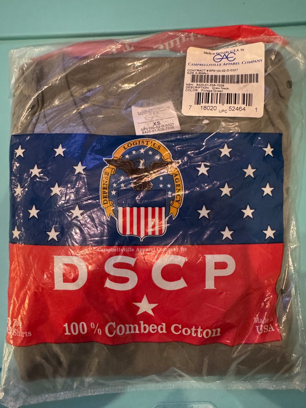 CAMPBELLSVILLE APPAREL COMPANY DSCP 100% COMBED COTTON CREW NECK 3PK MENS XS gallery