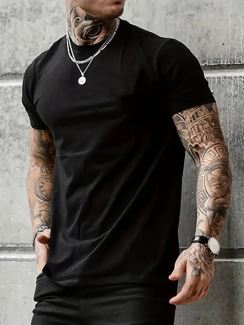 Plain Cotton Short Sleeve Mens T-shirt Casual Classic Black Blank Value Shirt Te gallery