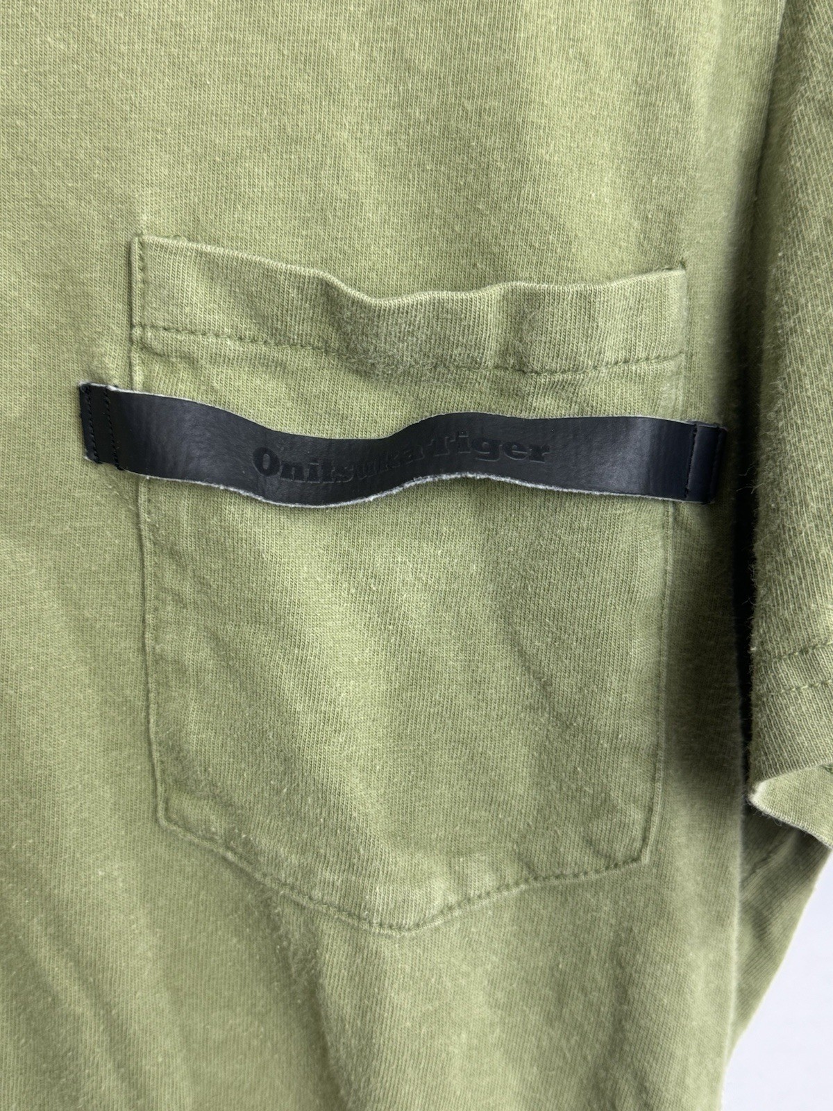 Onitsuka Tiger T Shirt Leather Strap Front Pocket Tee Green US S / M Japan XL gallery