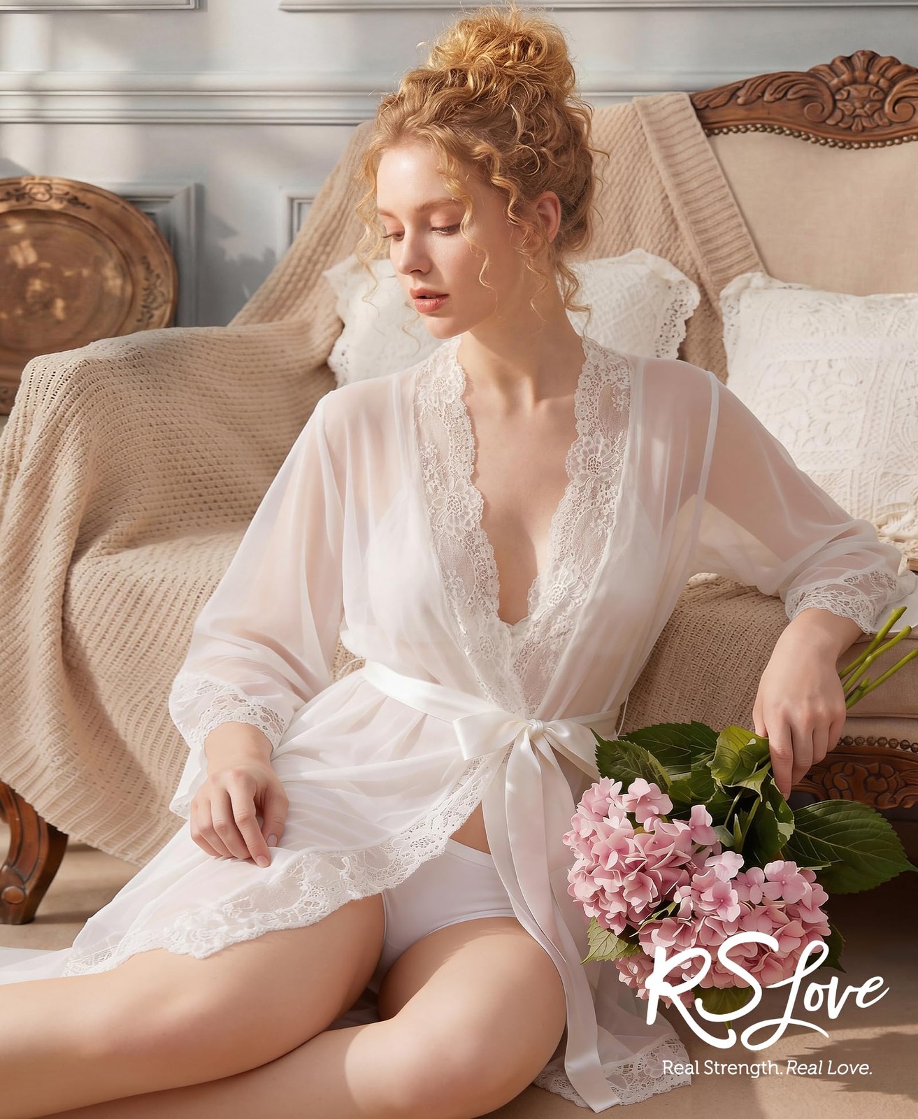 Lace Kimono Robe Babydoll Chemise Lingerie Bride Robe Wedding Party Sleep gallery