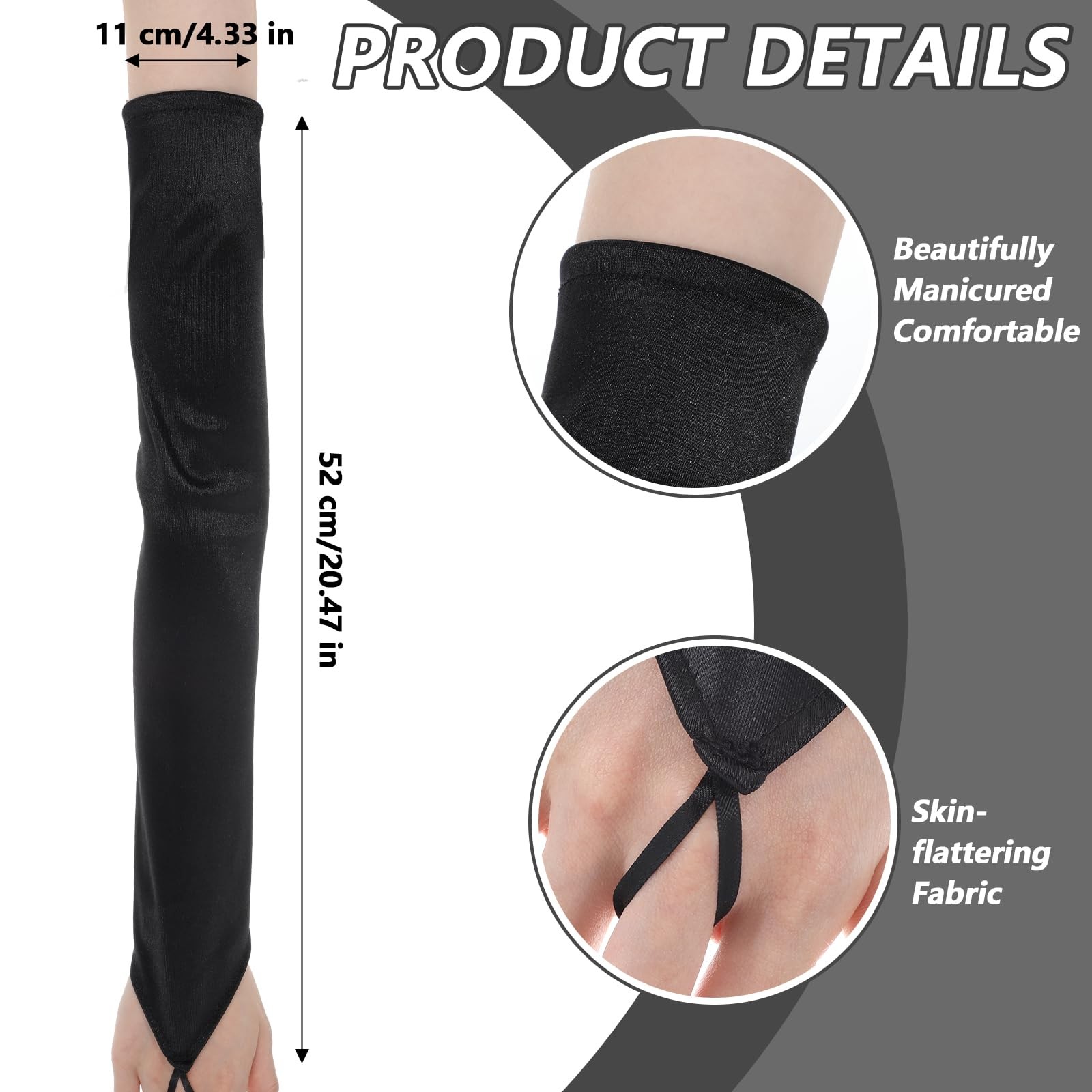 oruola Long Fingerless Gloves,Black Satin Gloves for Bridal Wedding Party Goth gallery