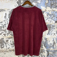 VTG American Eagle Terry Cloth V-Neck T-Shirt Burgundy Retro Striped Trim L