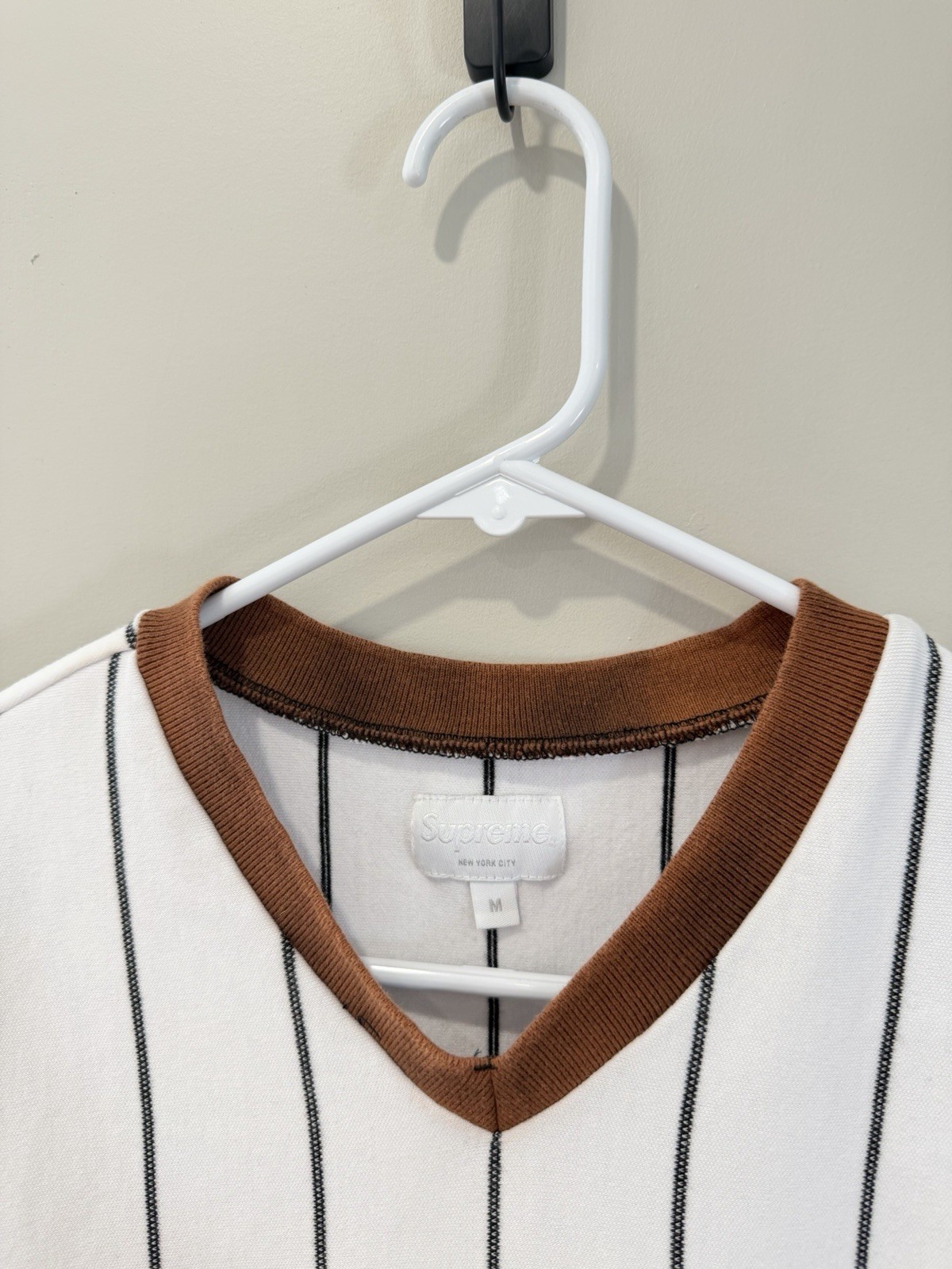 Supreme Pinstripe Soccer Top White Size Medium SS16 Jersey Rare Box Logo Jersey gallery