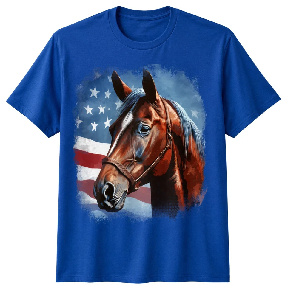 Patriotic Horse American Flag Horseback Riding Western Farm Gift Unisex T-Shirt gallery
