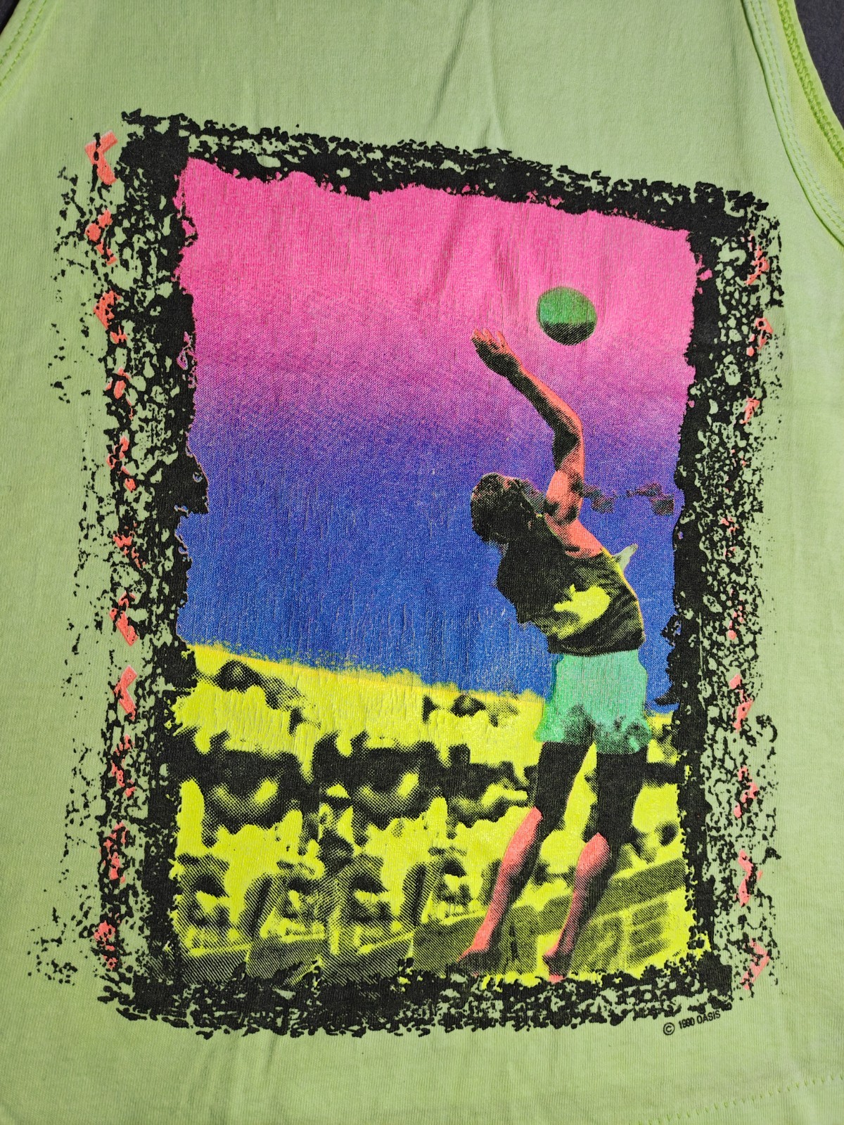 Vintage 1990 Body Ragz Volleyball Tank Top Neon Green Sz Med Oasis Zoo Crew Rare gallery