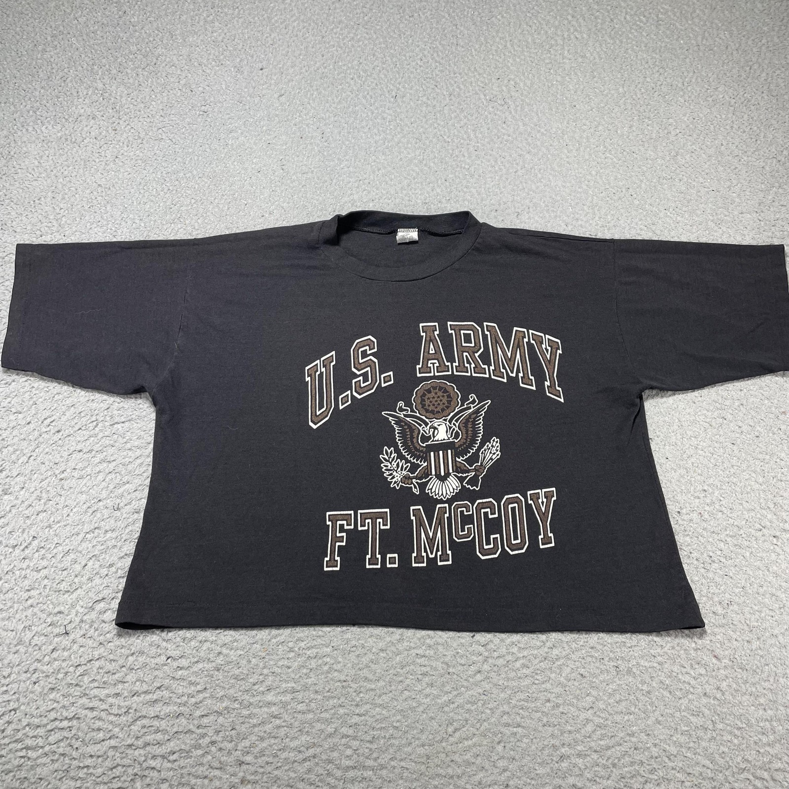 Vintage U.S. Army Ft McCoy Shirt Mens Large Black Graphic Tee Artex 50/50 USA