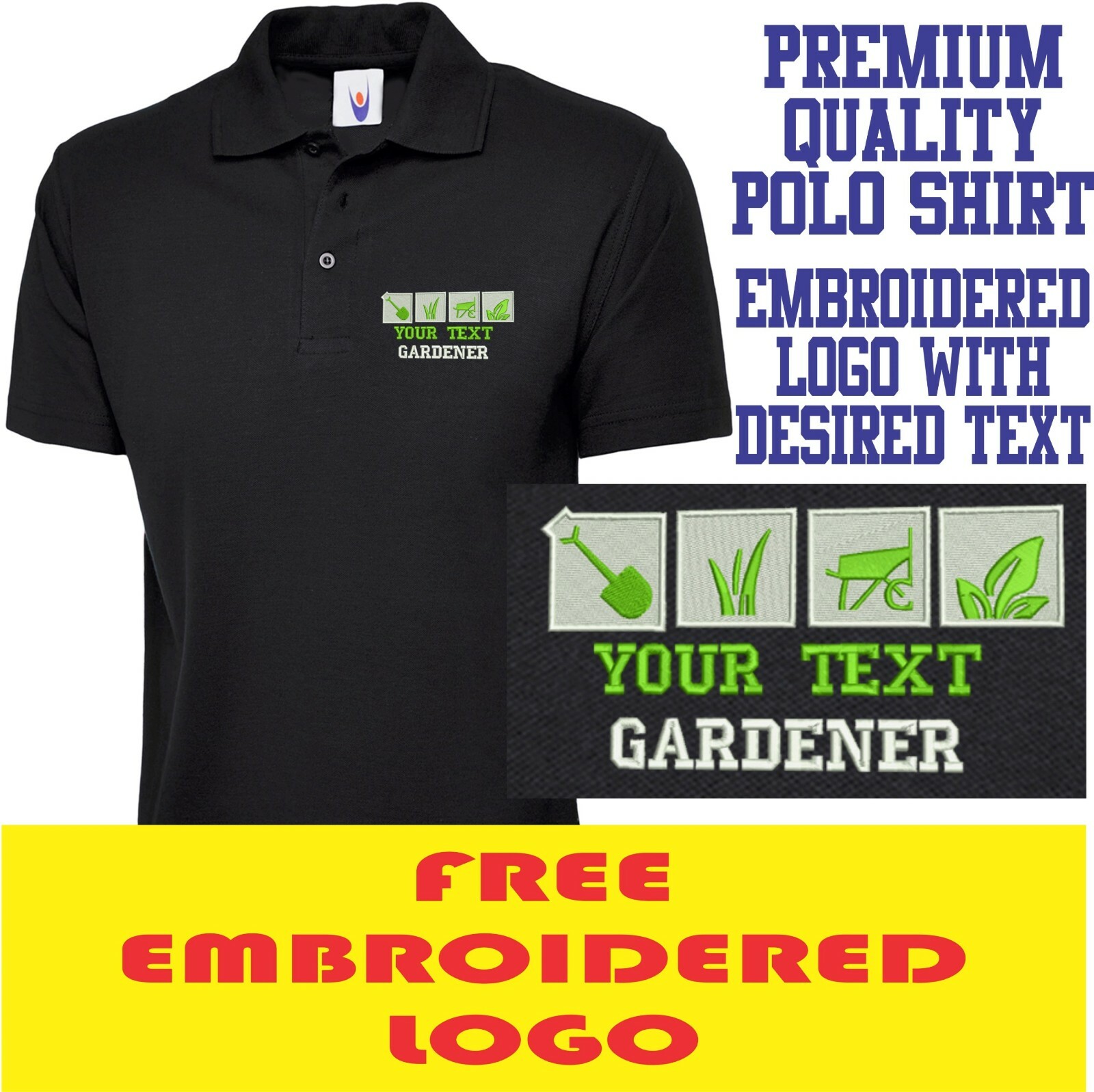 Personalised Embroidered Gardener Custom Text Shirt Uneek The UX1 Polo gallery