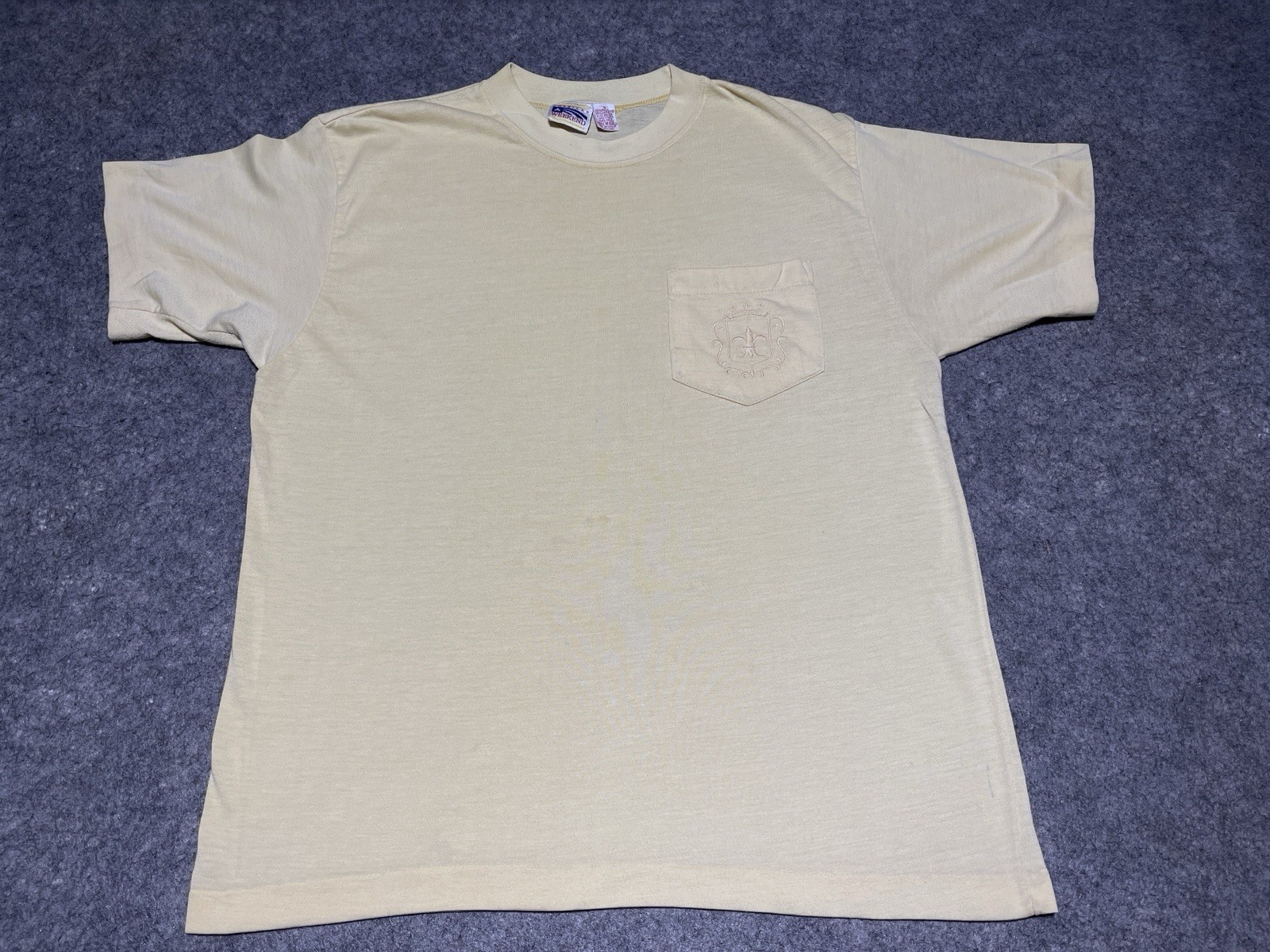 True VIntage Single Stitch THIN Distress Pocket Blank Pale Yellow Shirt Baggy Sm gallery