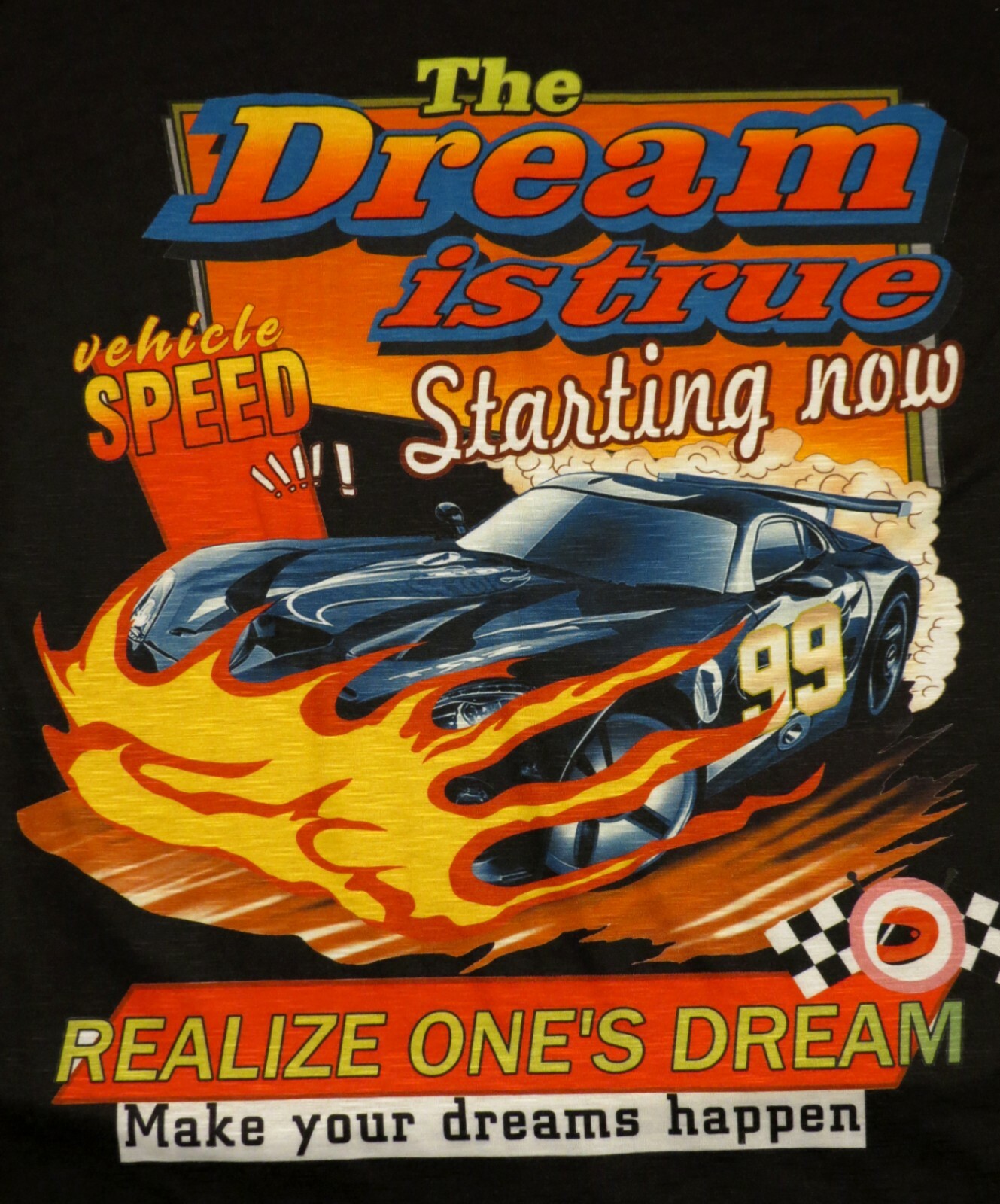 Shein Full Graphic Racing Men’s Size Medium Short Sleeve Black Tee T-Shirt Nice!