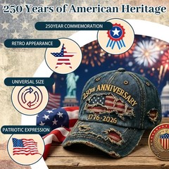 USA 250th Anniversary Distressed Casual Cap,250 Anniversary USA hat 1776-2026…