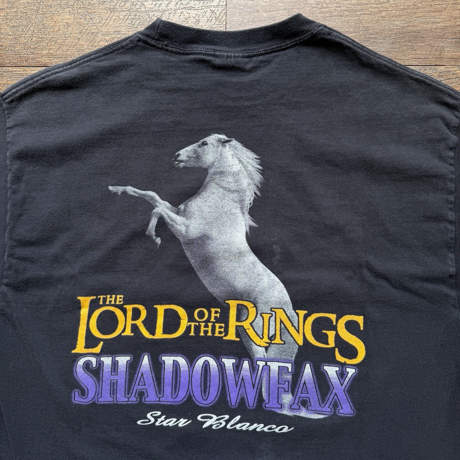 Vintage Y2K Mens L Black Lord Of The Rings Shadowfax Star Blanco Movie T-Shirt
