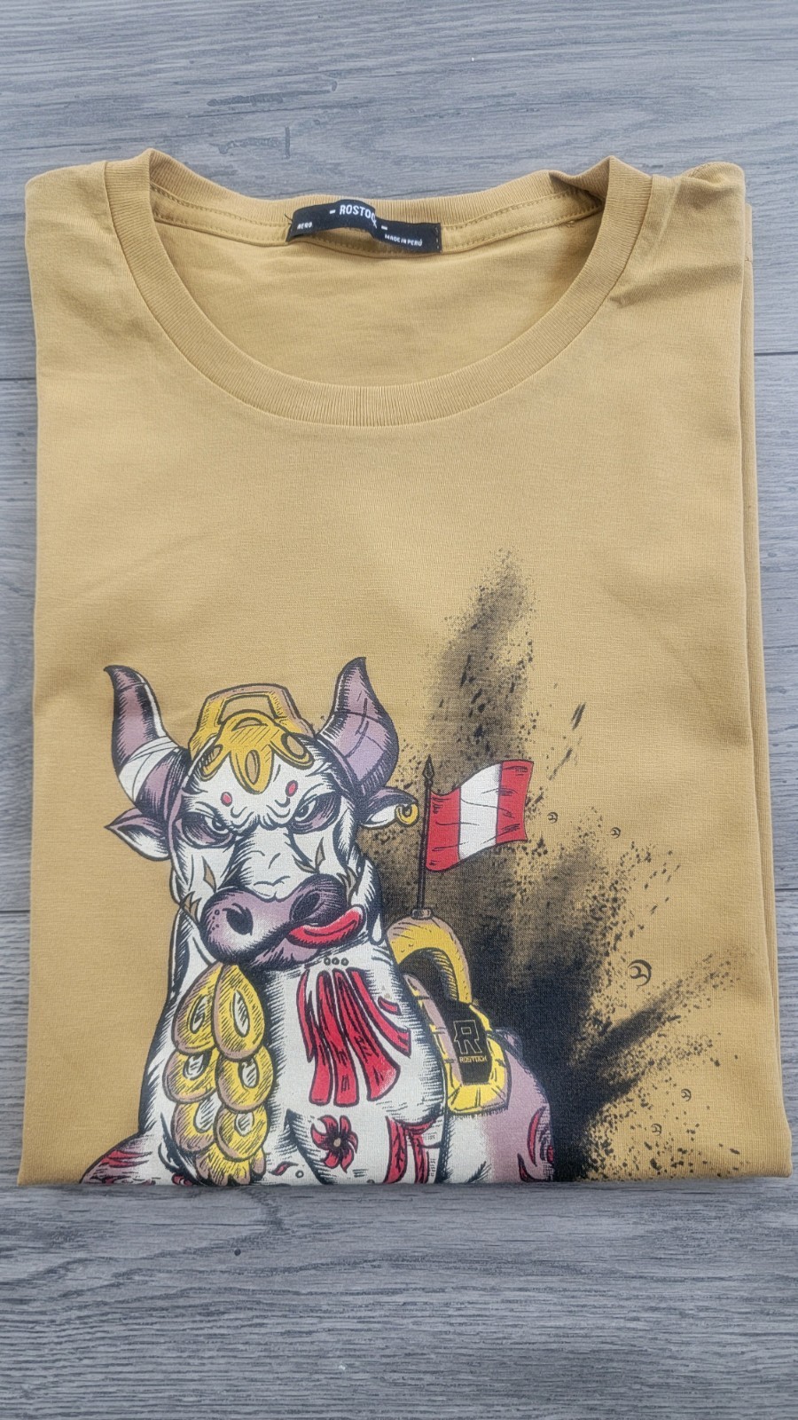 Peruvian Design Shirt Unisex Size M *** Pucara Bull Torito - Peruvian Cotton gallery