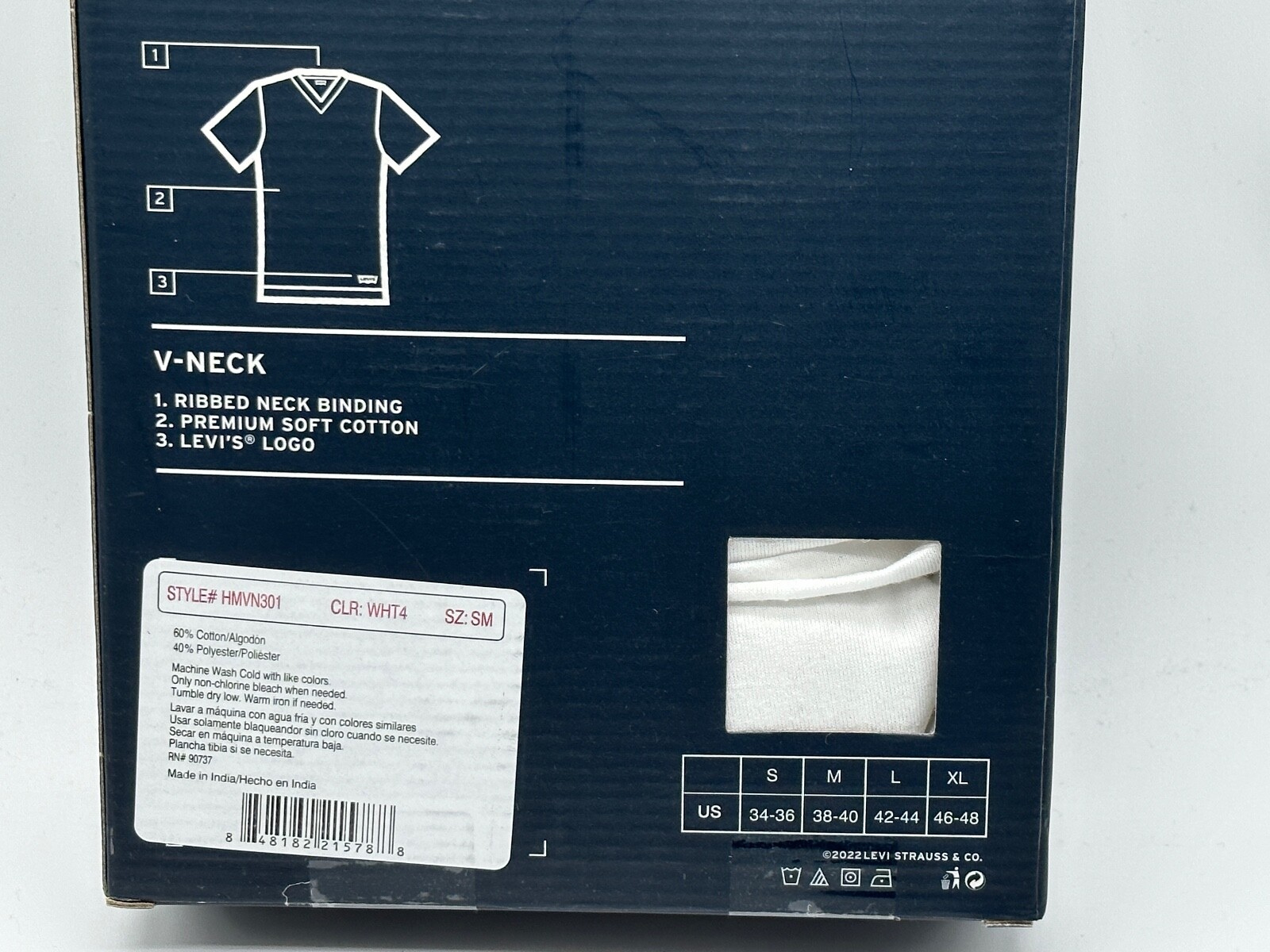 NEW 3/4/5 PACK LEVI'S MENS V-NECK / CREW NECK & TANK WHITE PREMIUM COTTON S /L gallery