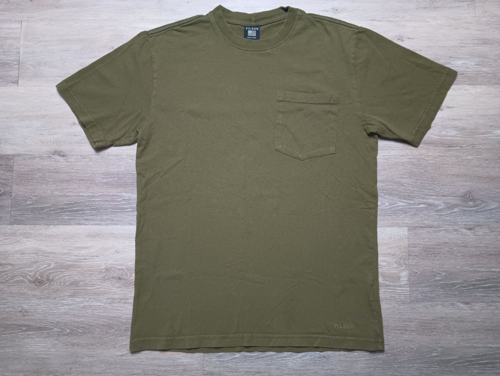 Filson Solid Pocket Tee T-Shirt Olive Men’s Size Small Made In USA outdoors EUC gallery