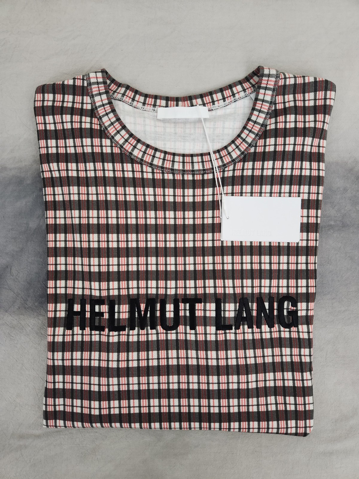 Helmut Lang Logo OS Tee Mini Digital Check Red Men’s Size Large New