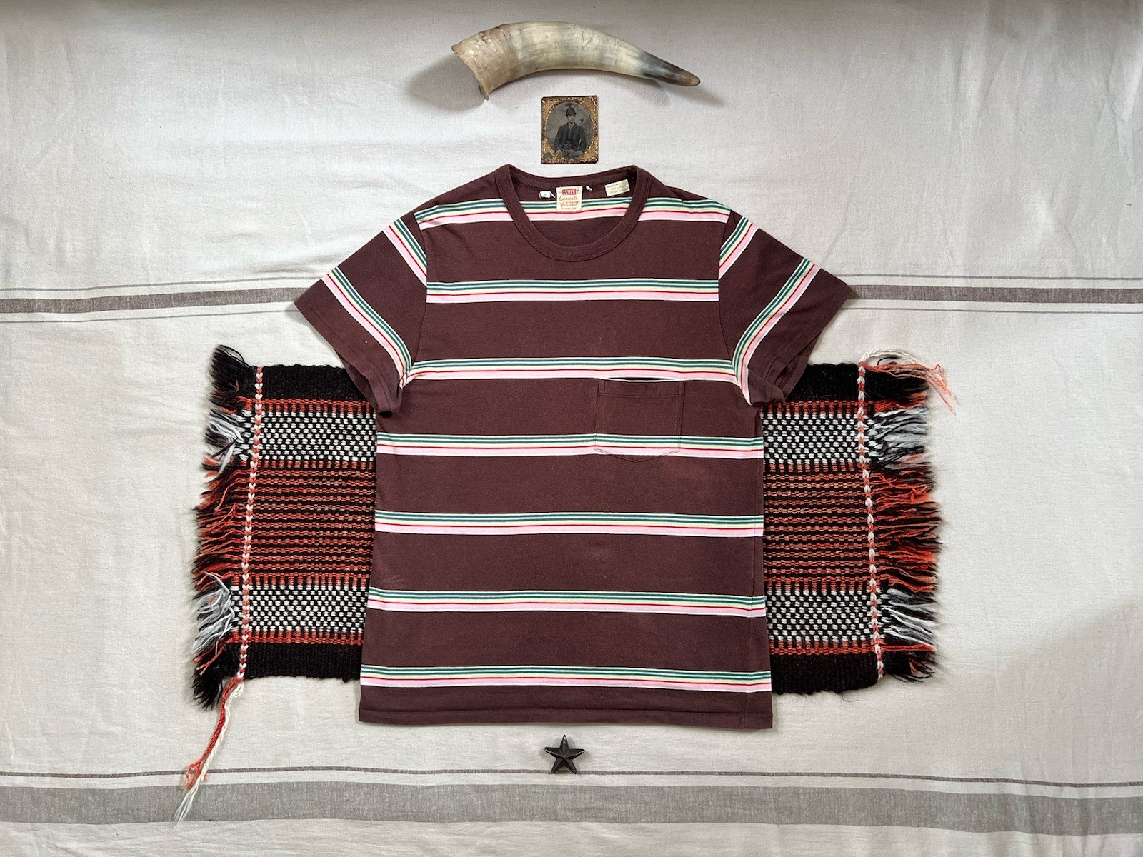 LVC T-Shirt M Levi's Vintage Clothing 50s 60s Casuals Brown Stripe Single Stitch gallery