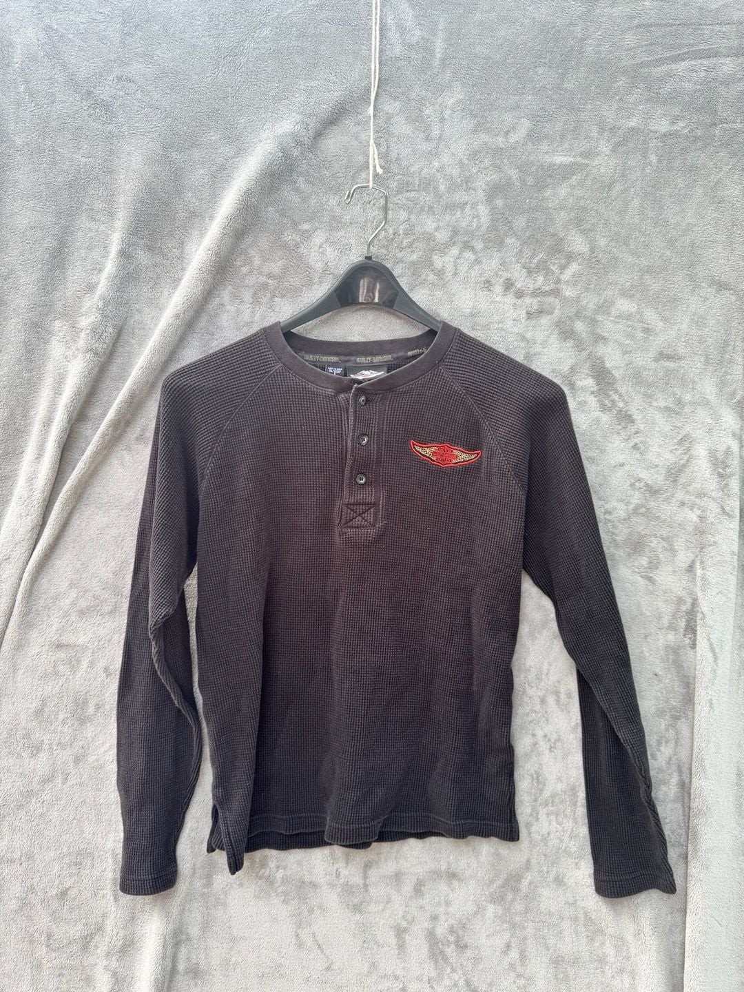 Harley-Davidson Men's Black Waffle Knit Thermal Henley Shirt gallery