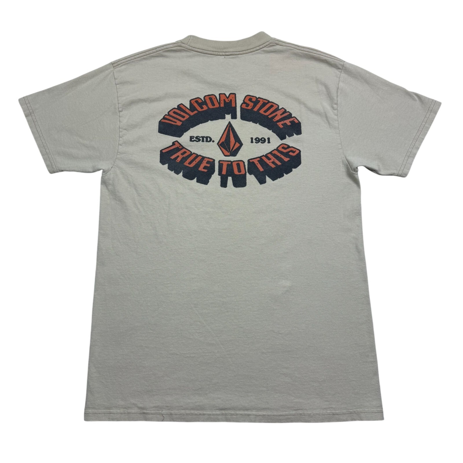 Volcom Stone Men’s Graphic T-Shirt “True To This” Y2K Beige Size M Cotton
