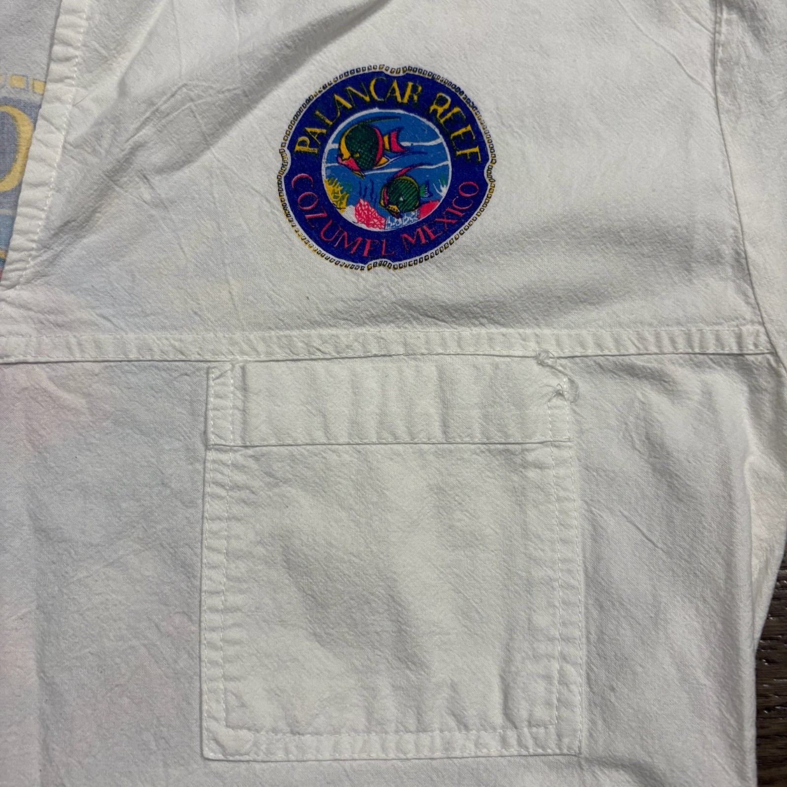90s / Vintage Palancar Reef Cozumel Mexico Fish Graphic Drawstring Shirt Size XL gallery