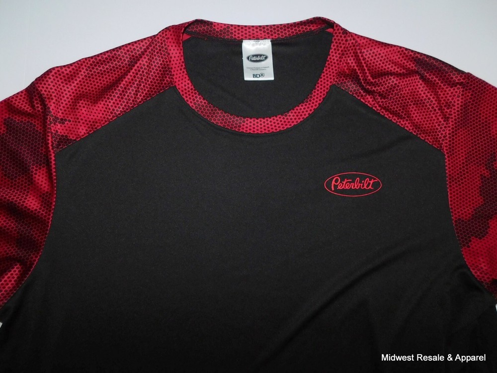 Peterbilt Trucks Red Black Sport Tek CamoHex Colorblock T Shirt Size 2XL Mens