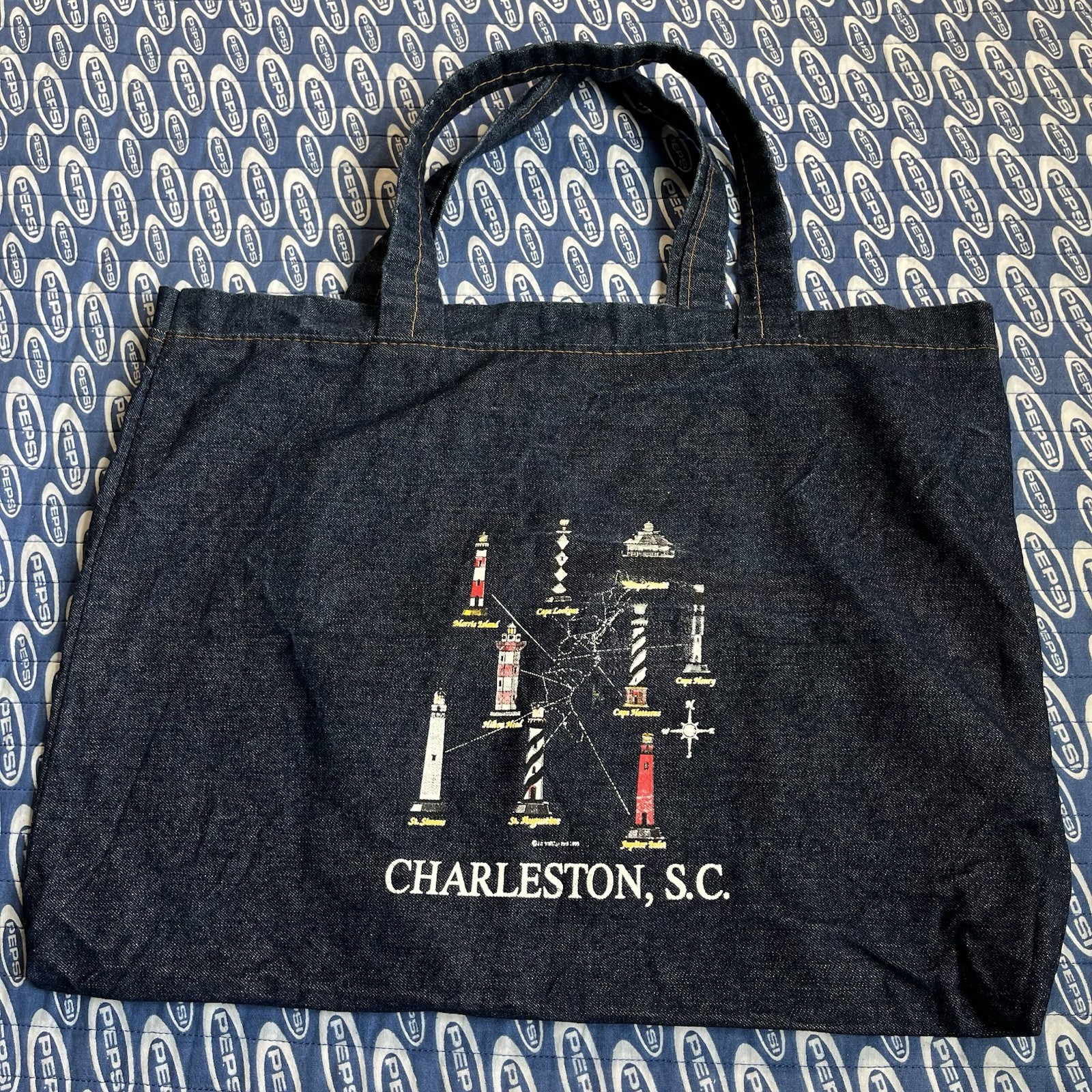 Vintage 90s Dark Navy Canvas Denim Cotton Tote Bag Charleston South Carolina gallery