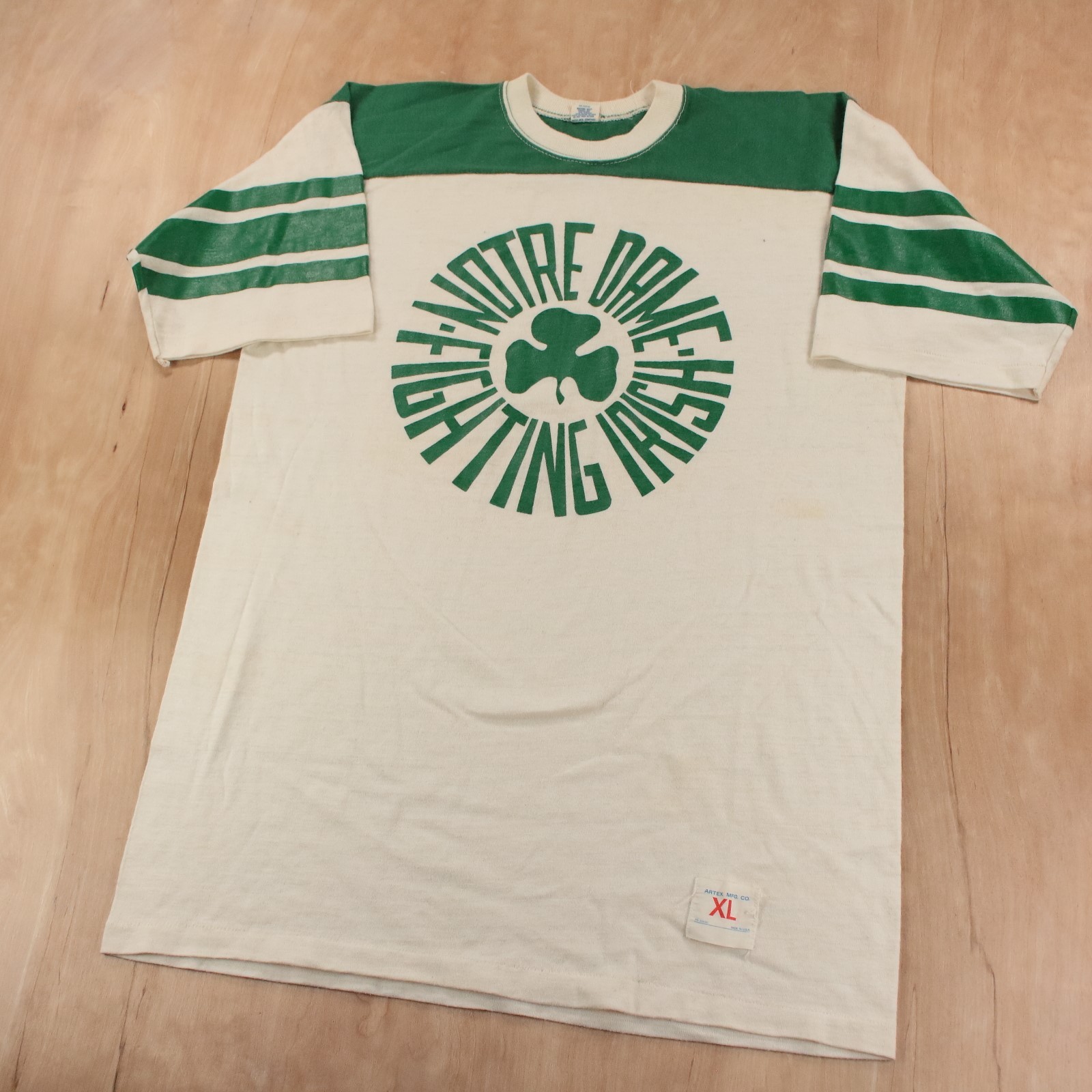 true vtg 60s 70s ARTEX Notre Dame Fighting Irish jersey t-shirt t-shirt XL tag gallery