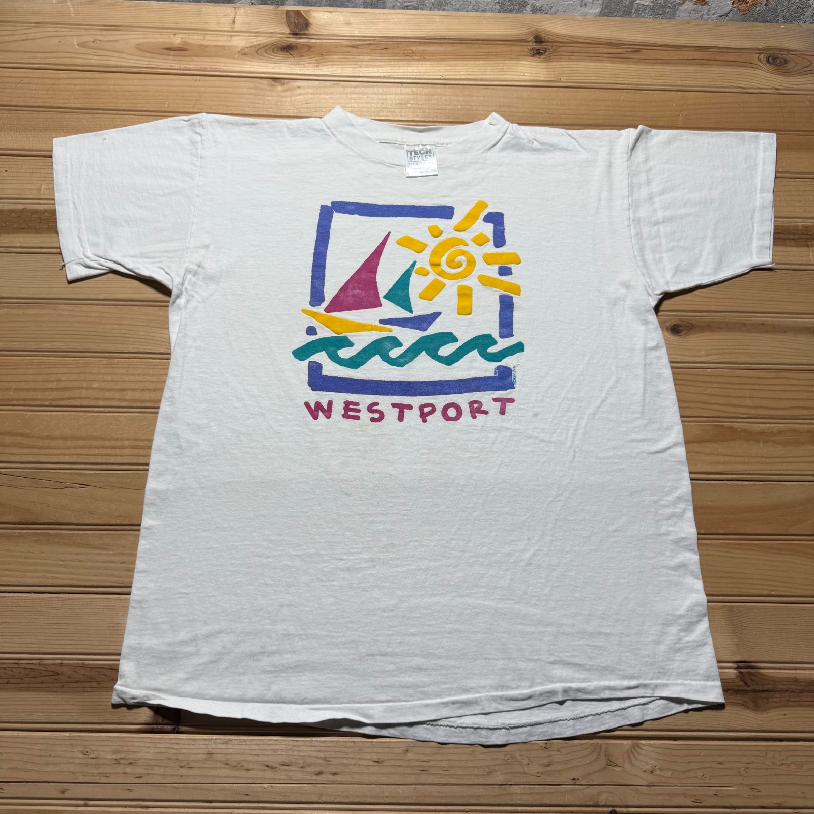 Vintage 90s Westport Sailing Boat Ocean Beach Tropics Graphic T-Shirt USA – XL